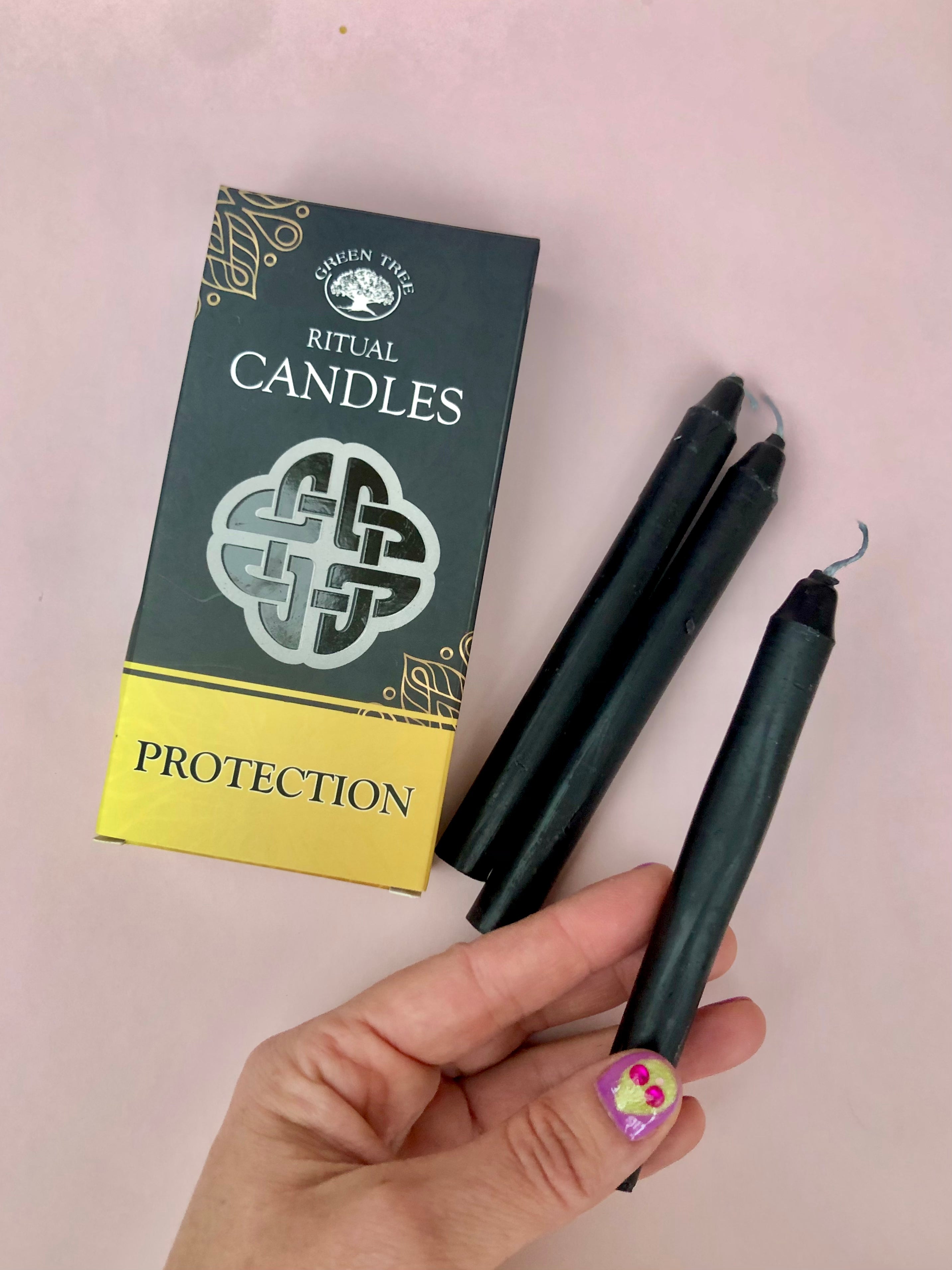 Månesøster Krystaller Ritual Protection CANDLES Stearinlys Stearin Lys Ceremoni