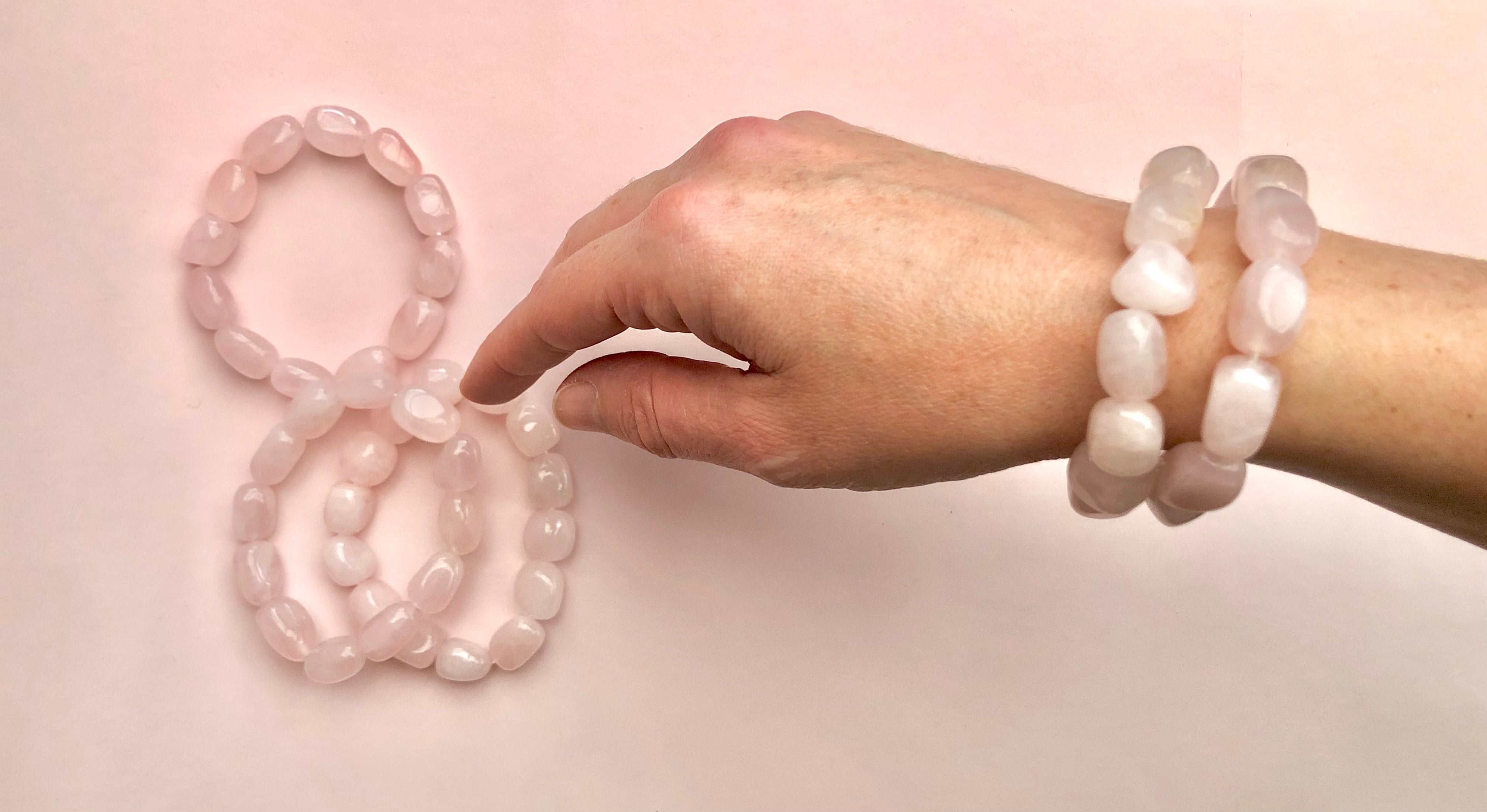 Månesøster Krystaller Chunky Rosenkvarts Armbånd Ubetinget Kærlighed & Balance mellem yin & Yang Månesøster.dk