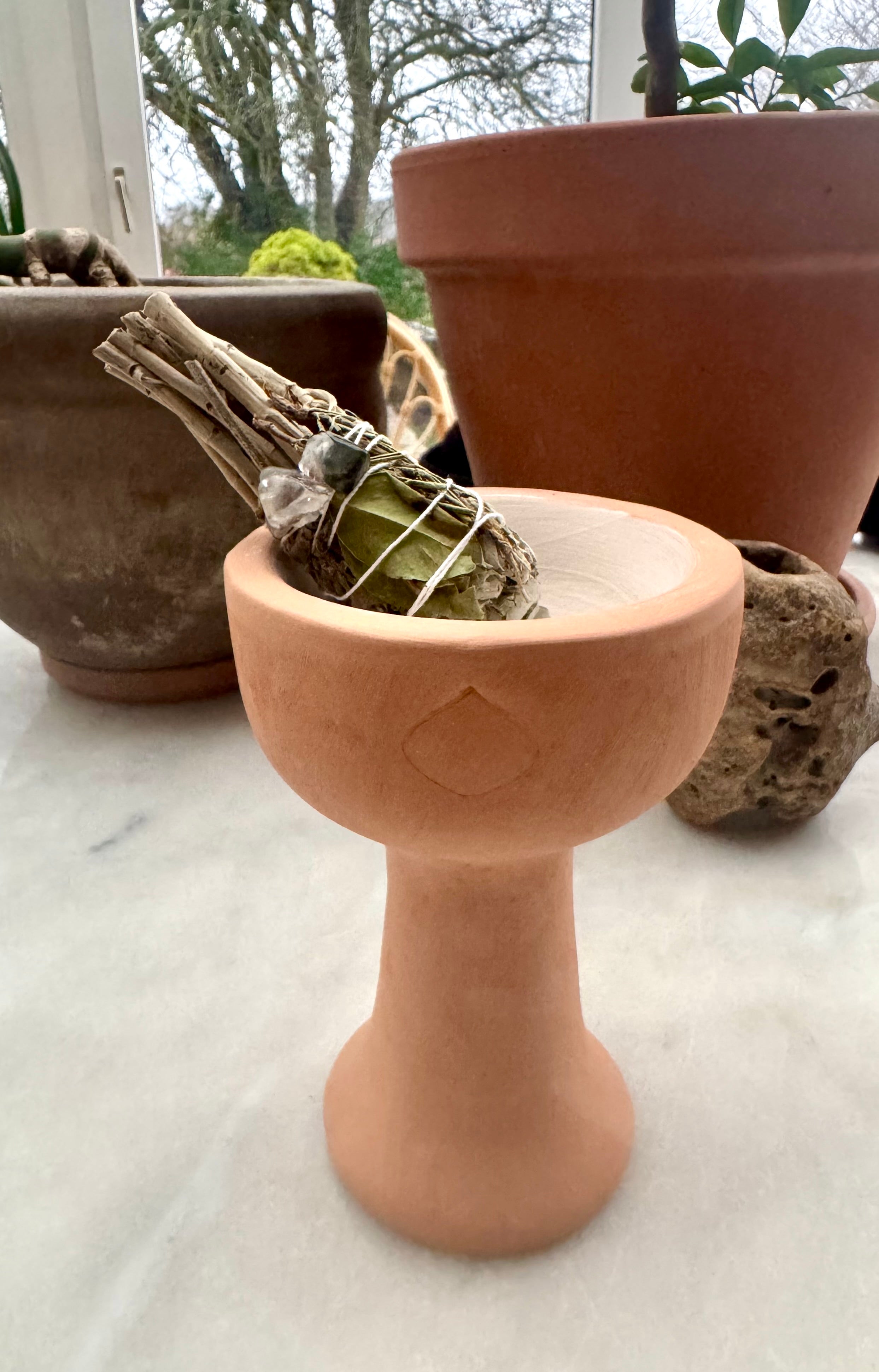 Røgelses brænder sæt - ler brænder + Aura rensende salvie smudgestick