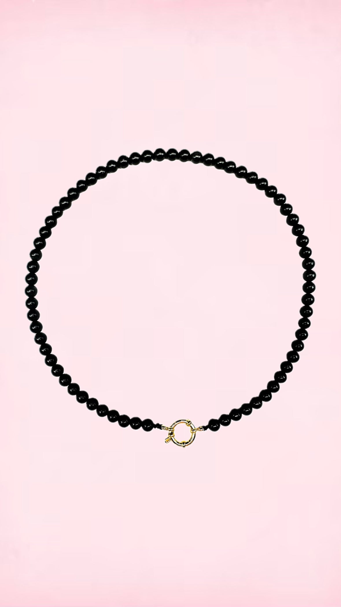 Obsidian perlehalskæde med Celestial Eye – 4 mm, guld lås