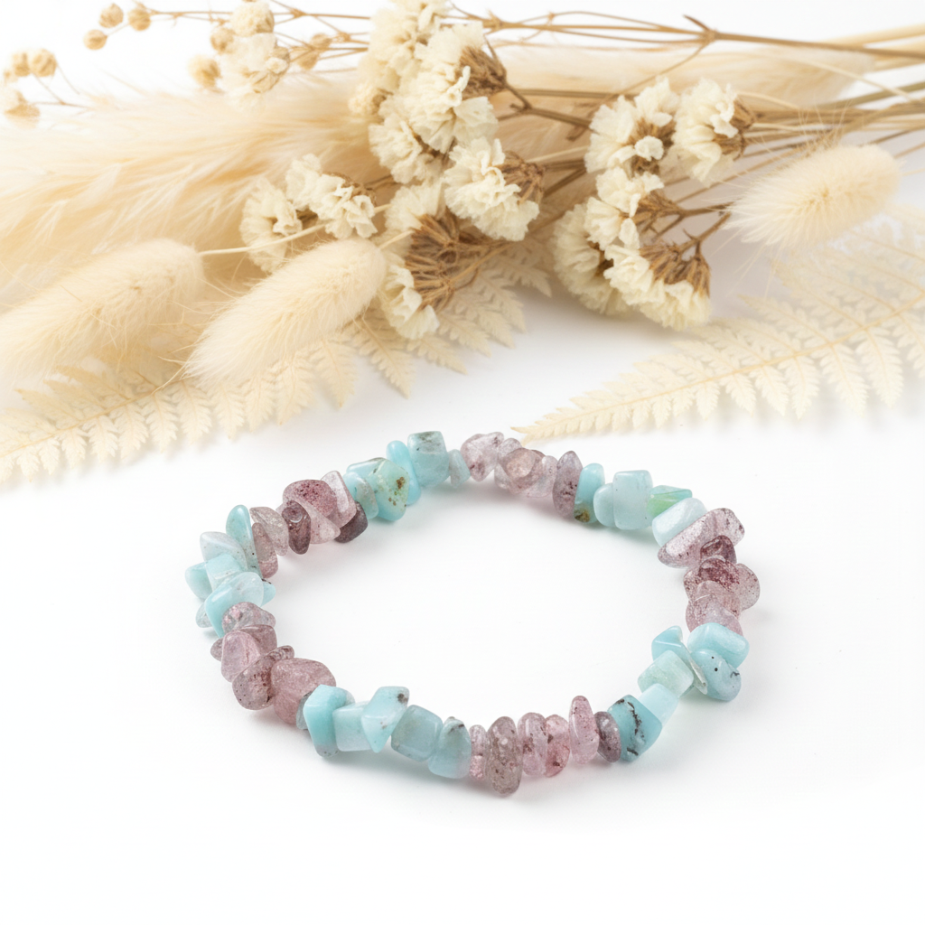 Amazonit- og Jordbærkvartsarmbånd