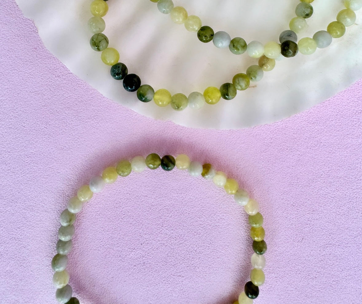 Månesøster Krystaller Serpentin Armbånd ☾ Rensende, Balance, Vitalitet, Kundalini, Personlig transformation, Natur, Healing og Spiritualitet ☾ 4mm