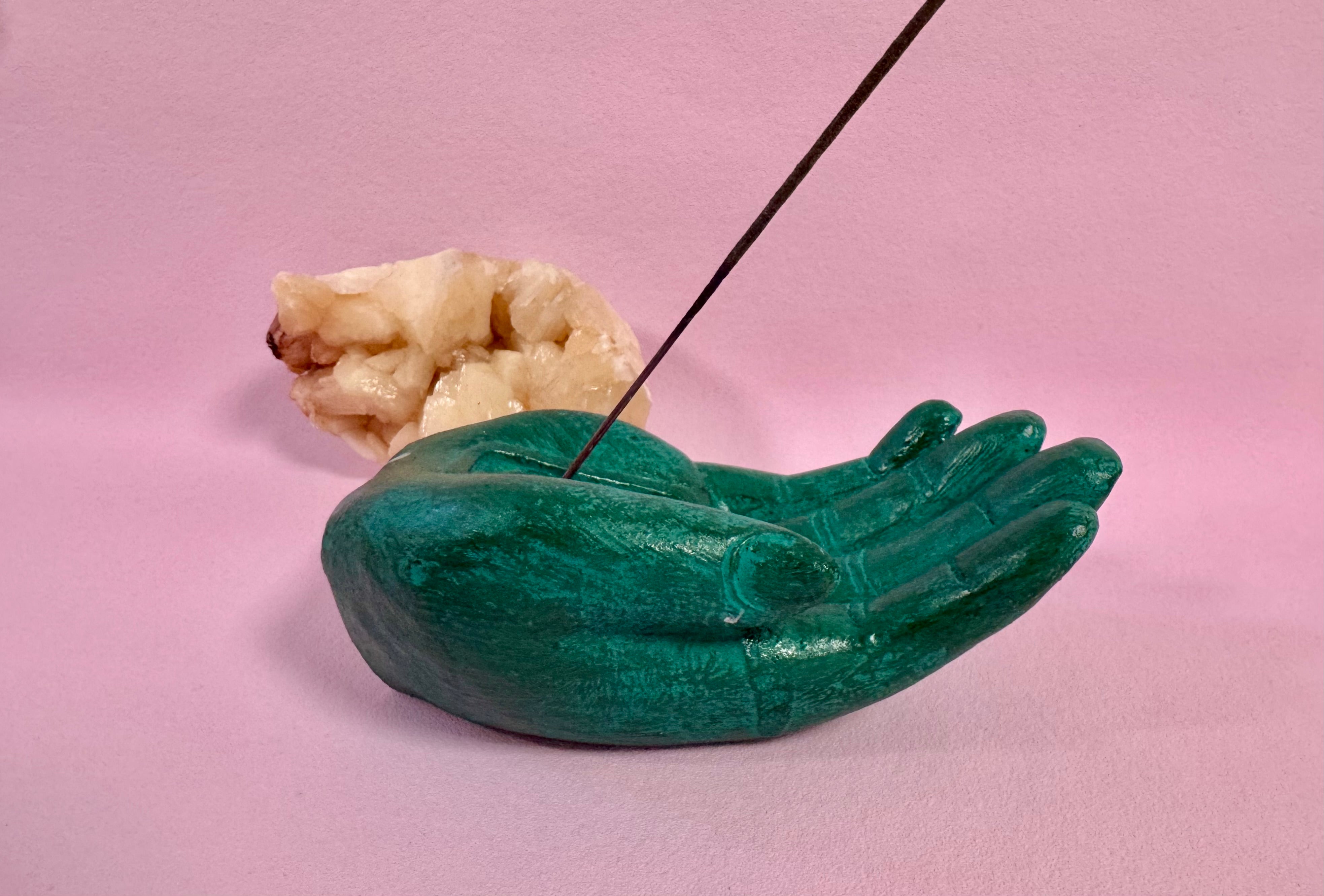 Hånd - Røgelsesholder “Mother Earth Protection” | Stentøj | Beskyttelse (Grøn)