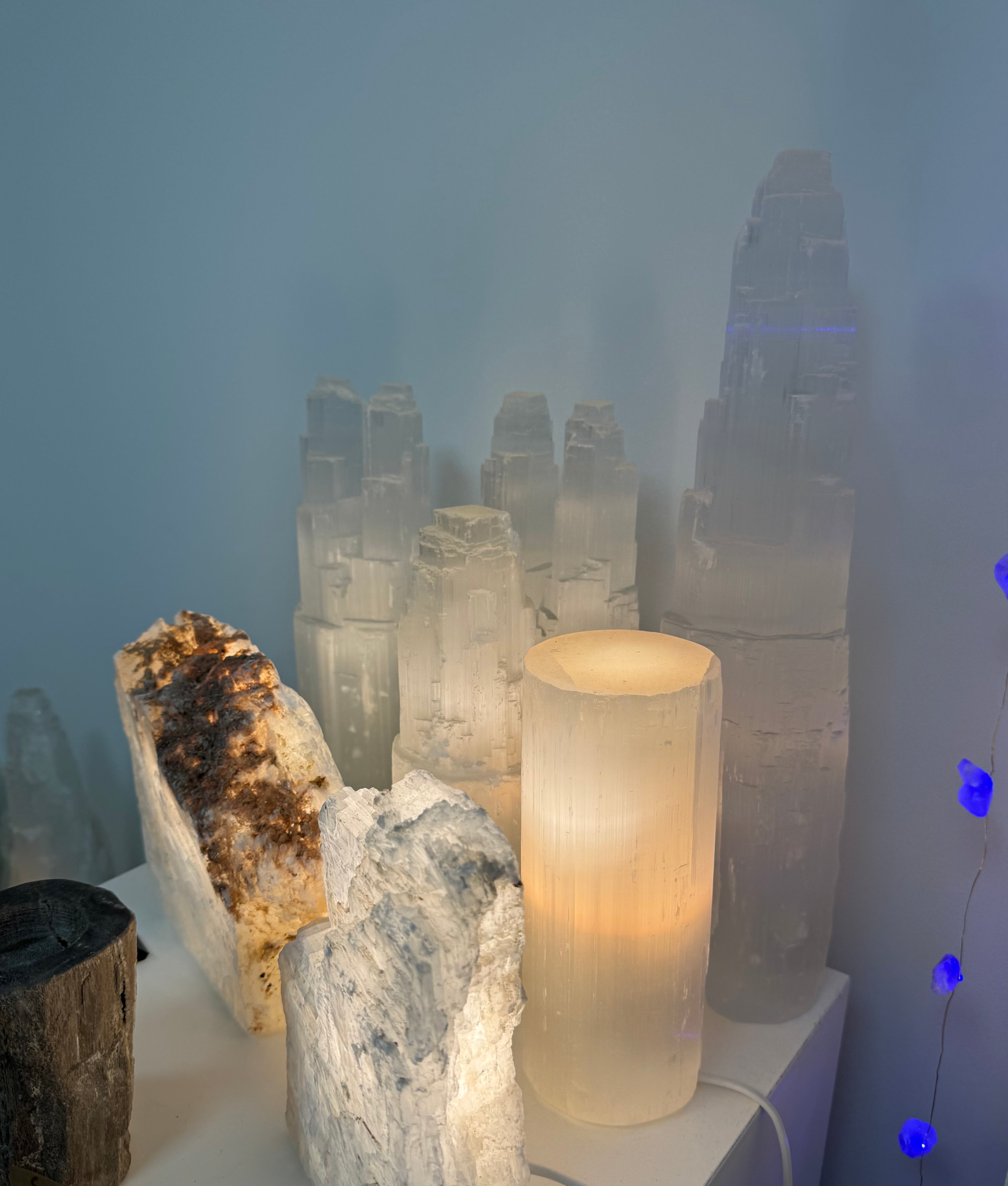Rund Cylinder Selenit Lampe - RENSENDE, OPLADENDE & HEALENDE ☾ 20 cm.