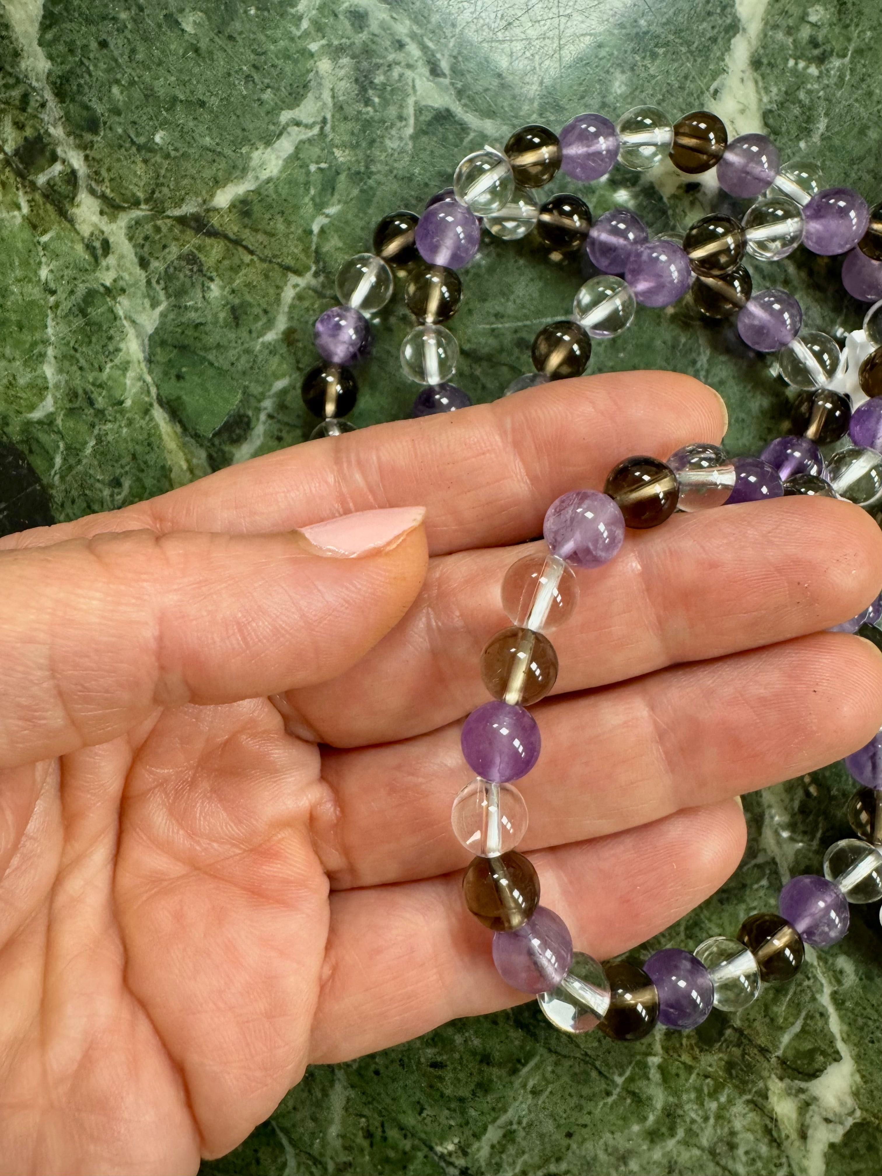 Anti Afhængigheds Armbånd - Ametyst, Røgkvarts & Bjergkrystal - (8 mm. / 19-20 cm.)