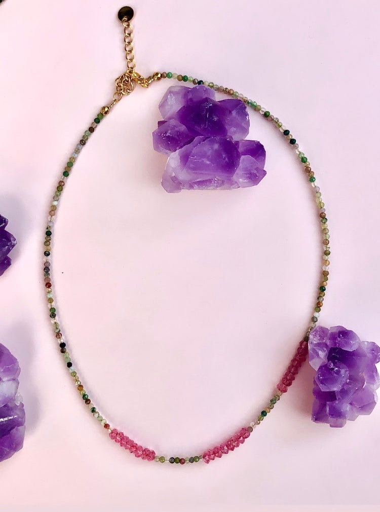INDISK AGAT + PINK TOPAZ “Kærlighed & Selvrespekt” Choker HALSKÆDE