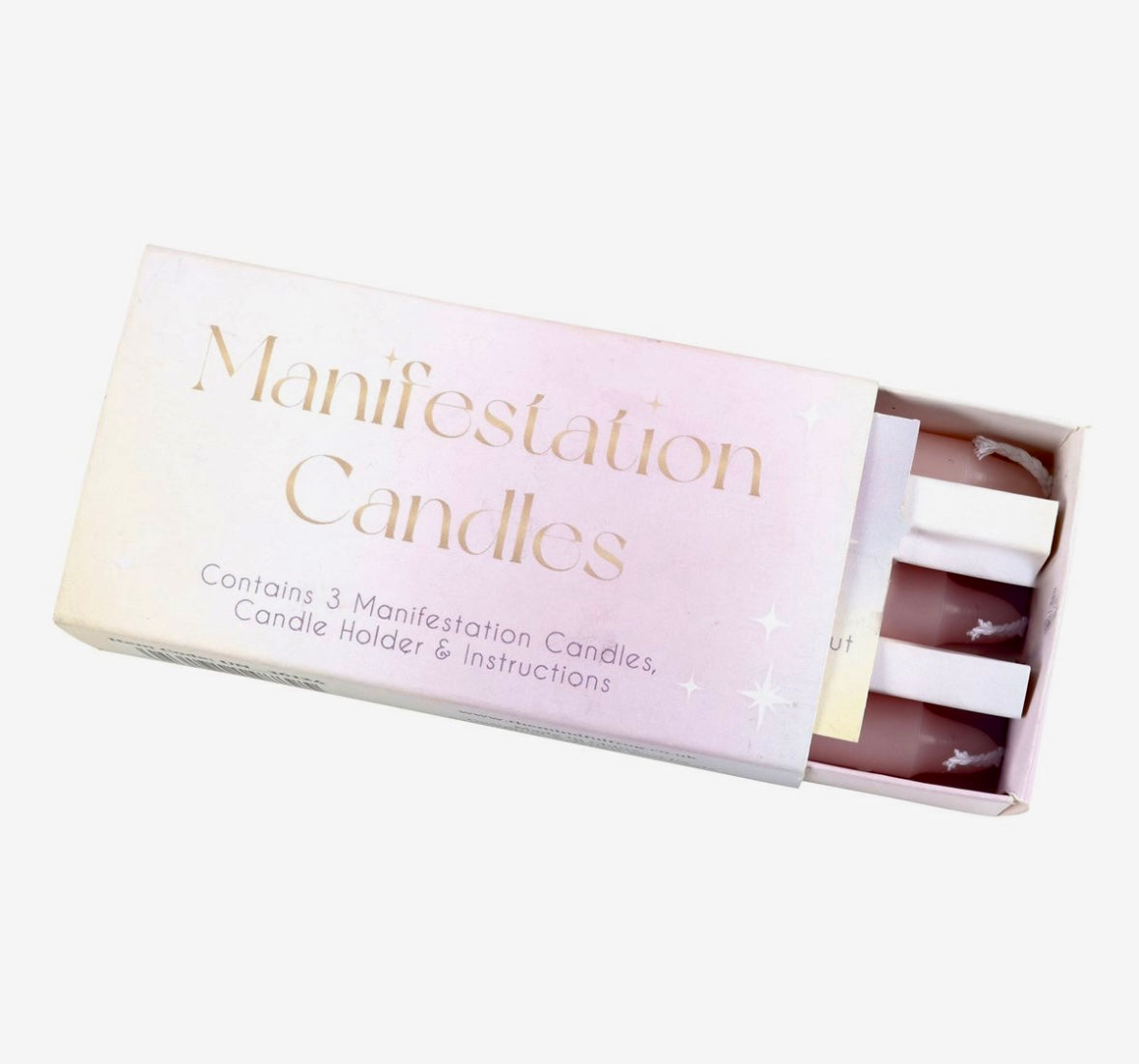 MANIFESTATION SPELL CANDLES
☾ 3 lyserøde lys i en æske til manifestations ceremoni ☾