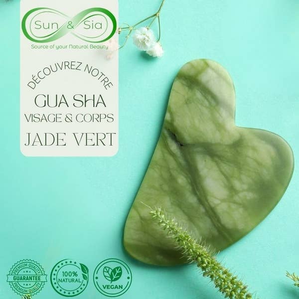 Gua Sha grøn jade med etui - fra sun&sia