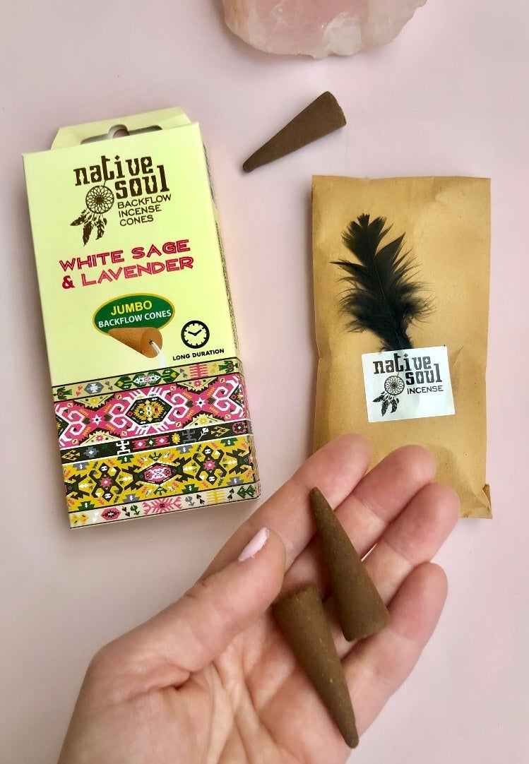 Månesøster Krystaller Native Soul Backflow kegler Hvid Salvie og Lavendel