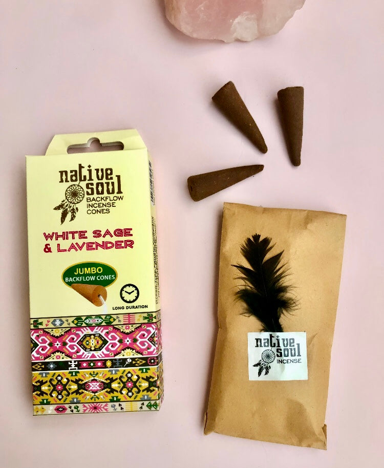 Månesøster Krystaller Native Soul Backflow kegler Hvid Salvie og Lavendel