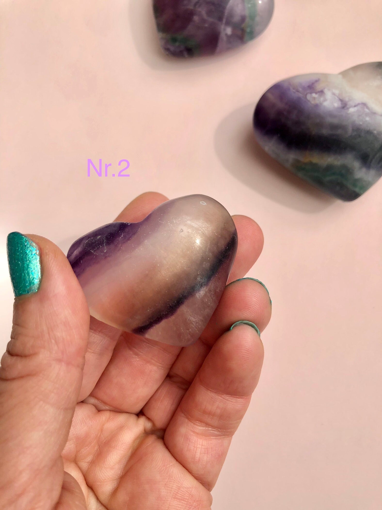 Regnbue Fluorit Hjerter ☾ Koncentration, Grounding & Balance ☾ (Nr. 1-5)