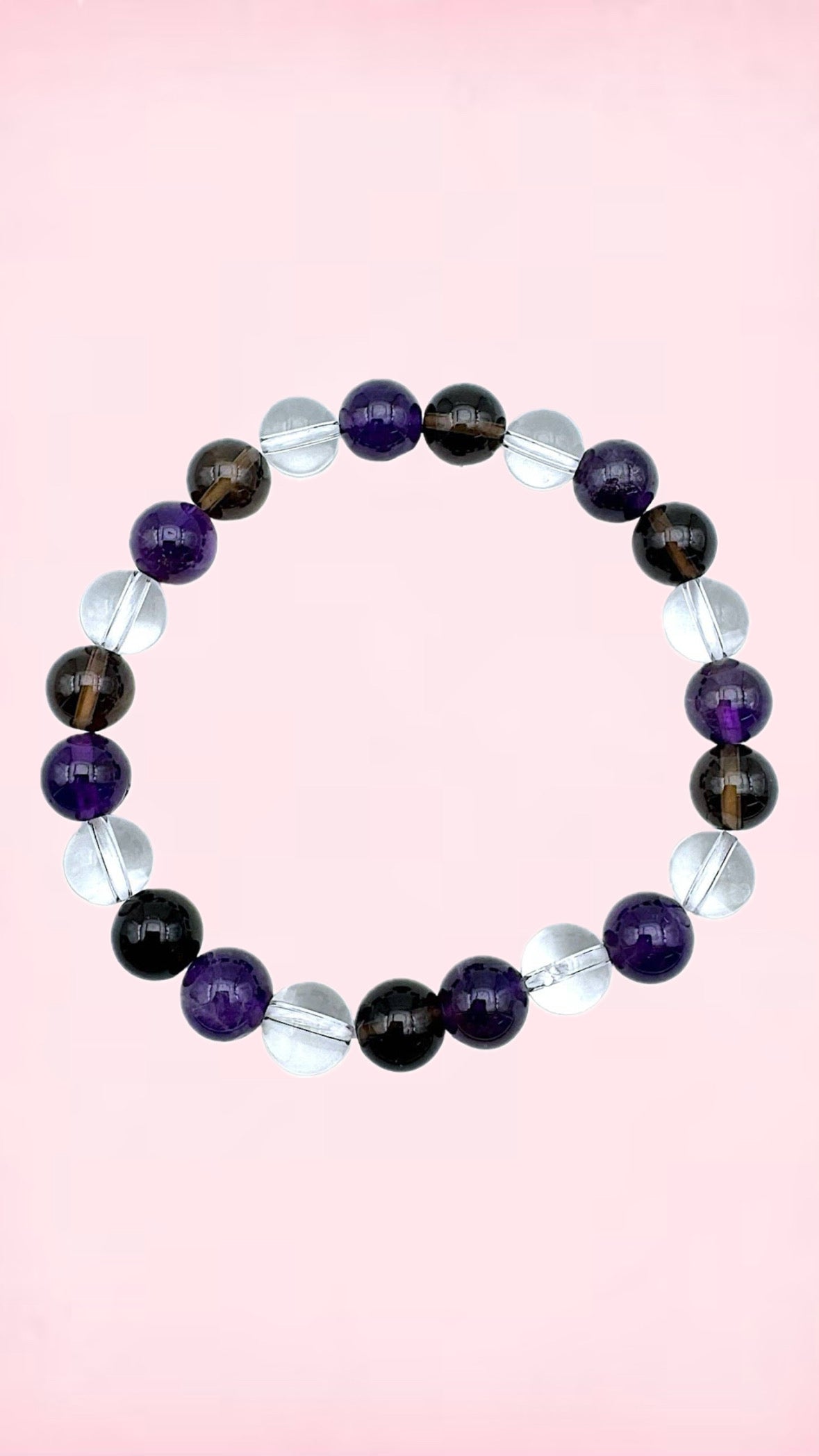 Anti Afhængigheds Armbånd - Ametyst, Røgkvarts & Bjergkrystal - (8 mm. / 19-20 cm.)
