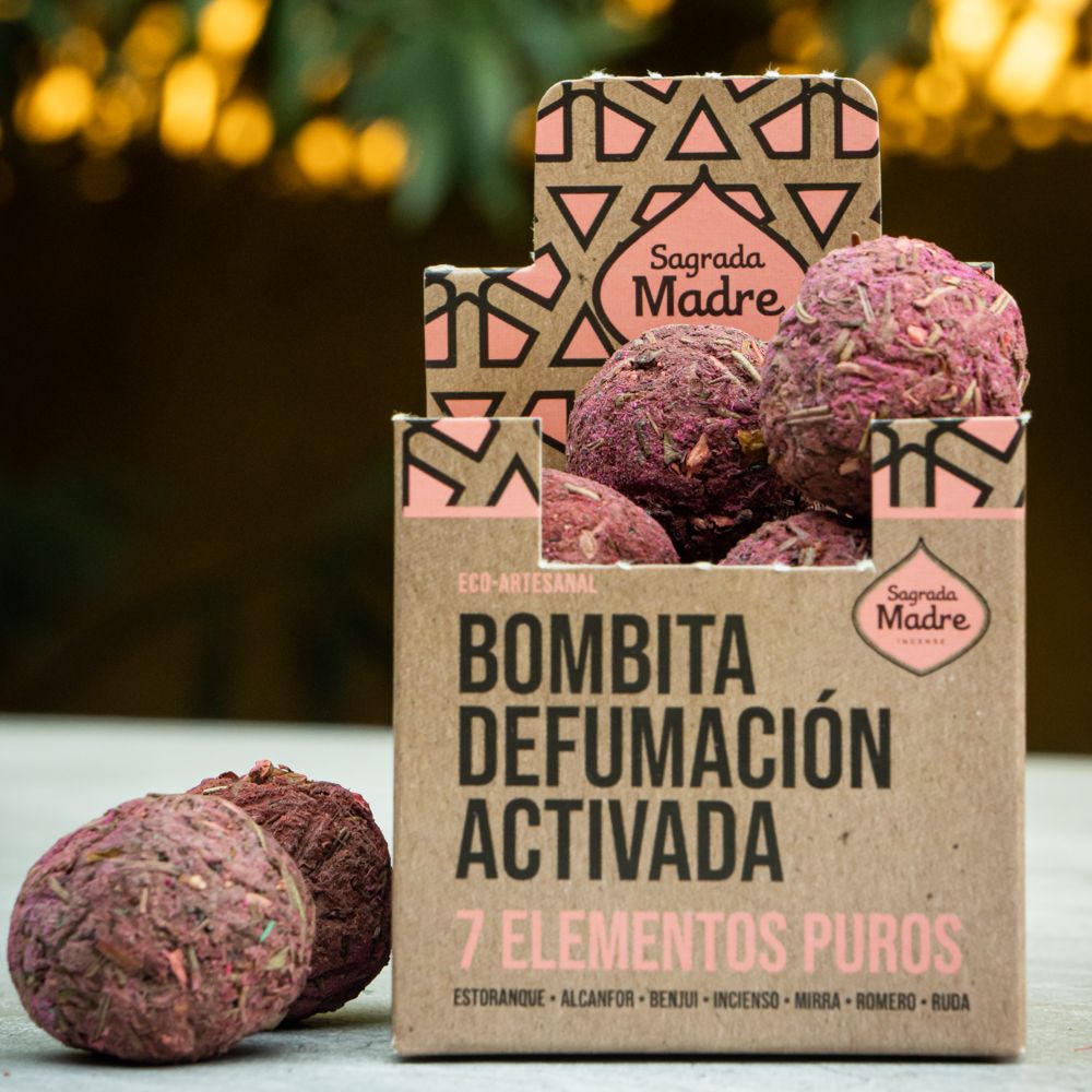 Active smudge bomb - 7 pure elements - æske med 8 røgelses urtebolde fra sagrada madre