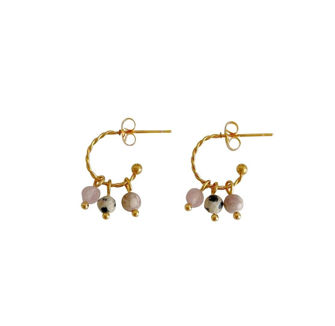 Balance Øreringe med Maifan, Rosakvarts & Dalmatiner Jaspis