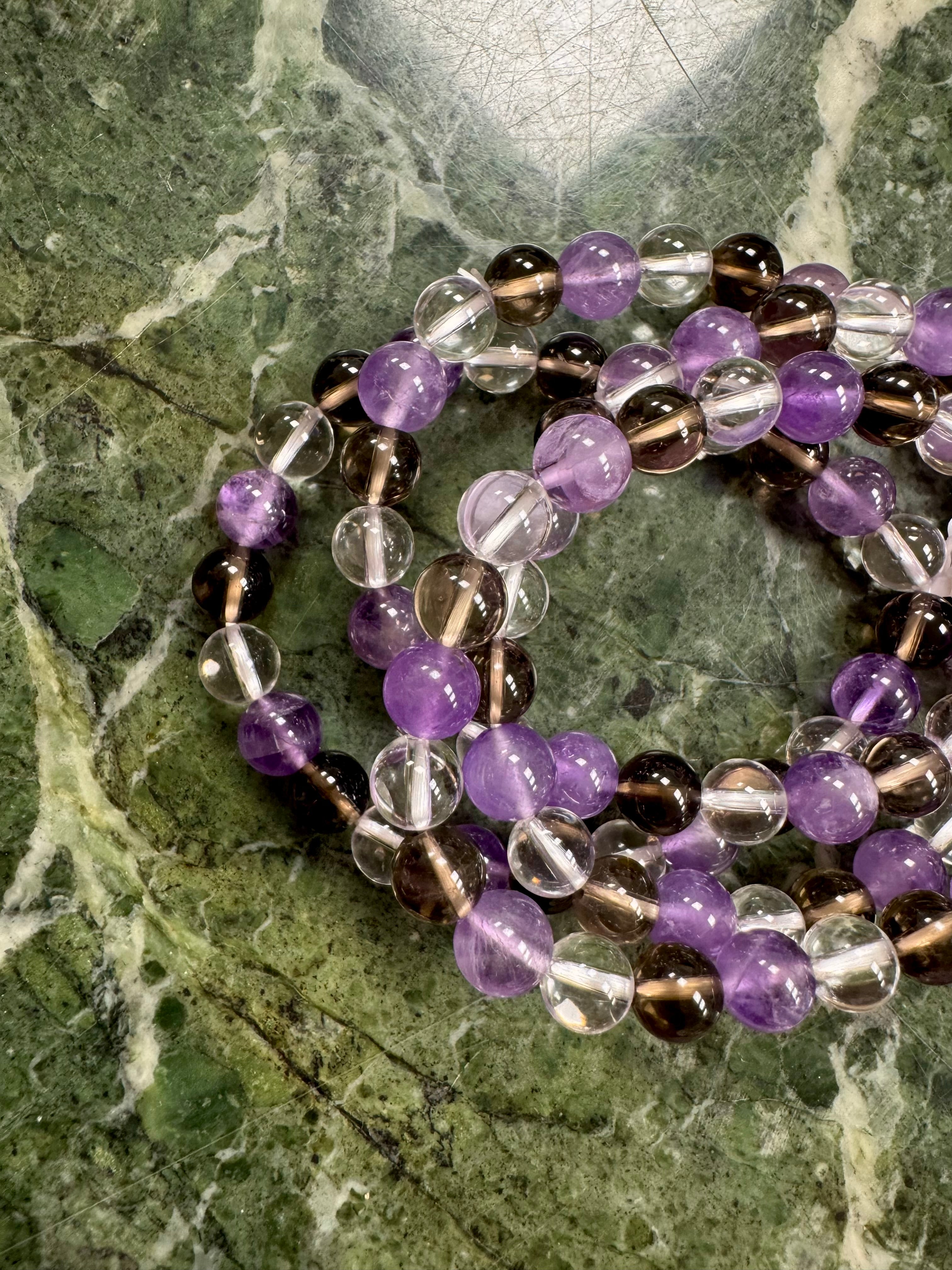 Anti afhængigheds Armbånd - Ametyst, røgkvarts & bjergkrystal - 8mm 19-20 cm