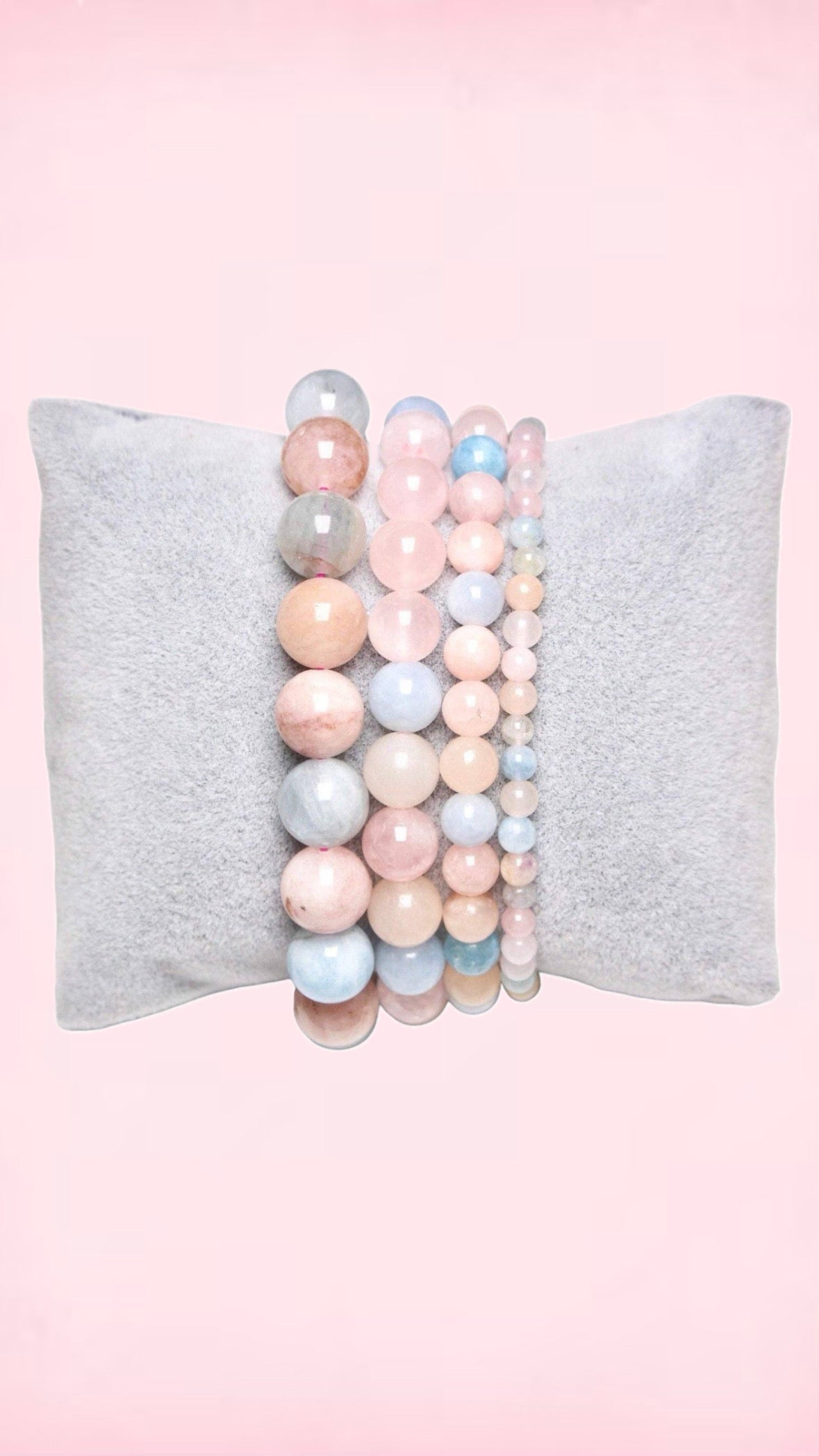 Morganit Armbånd ☾ Fred, Hjertehealing, Manifestation, Kærlighed, Harmoni, Livsmod, Selvtillid, Glæde, Latter & Stress-lindrede ☾ (4 mm.)