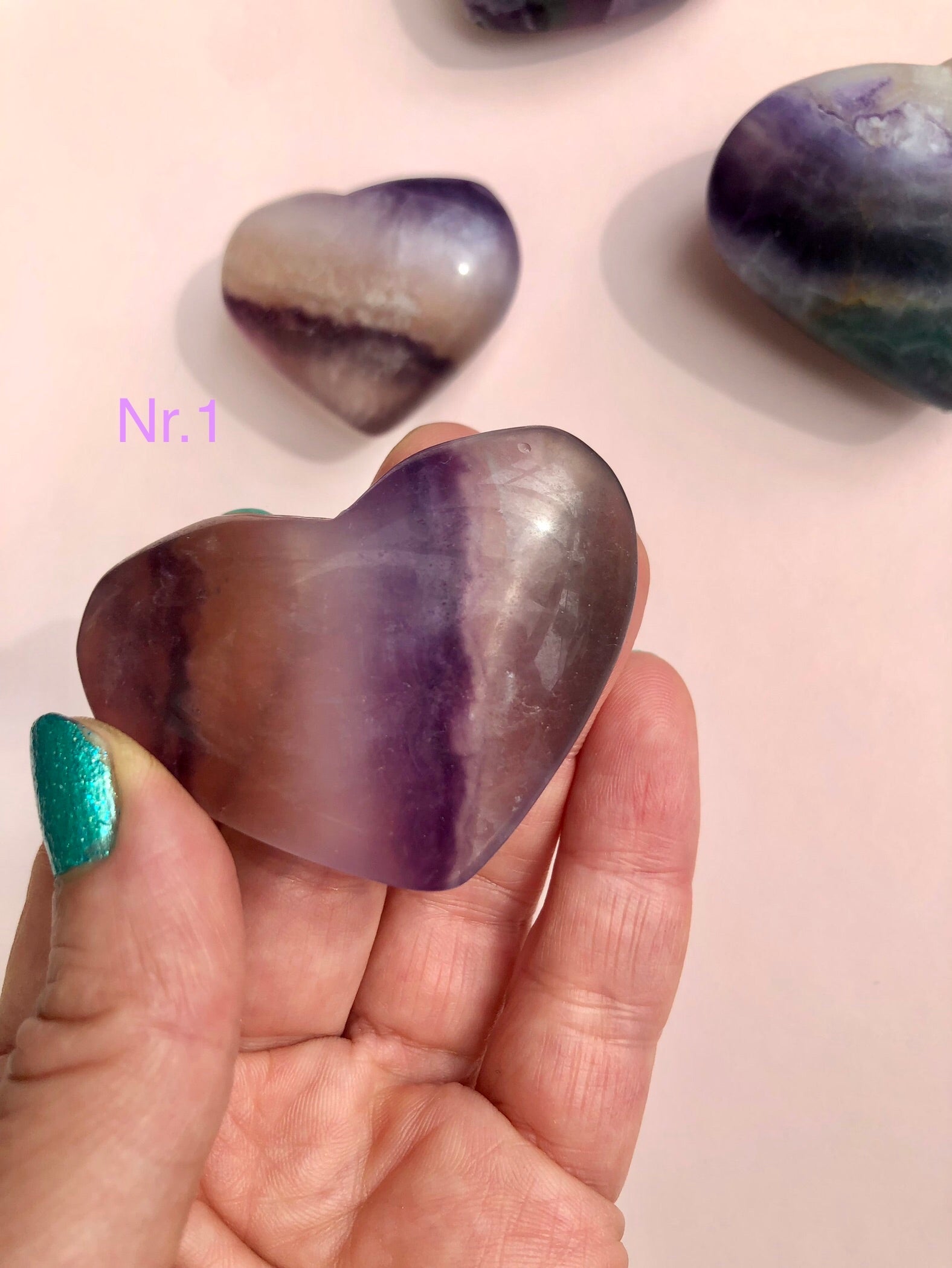 Regnbue Fluorit Hjerter ☾ Koncentration, Grounding & Balance ☾ (Nr. 1-5)