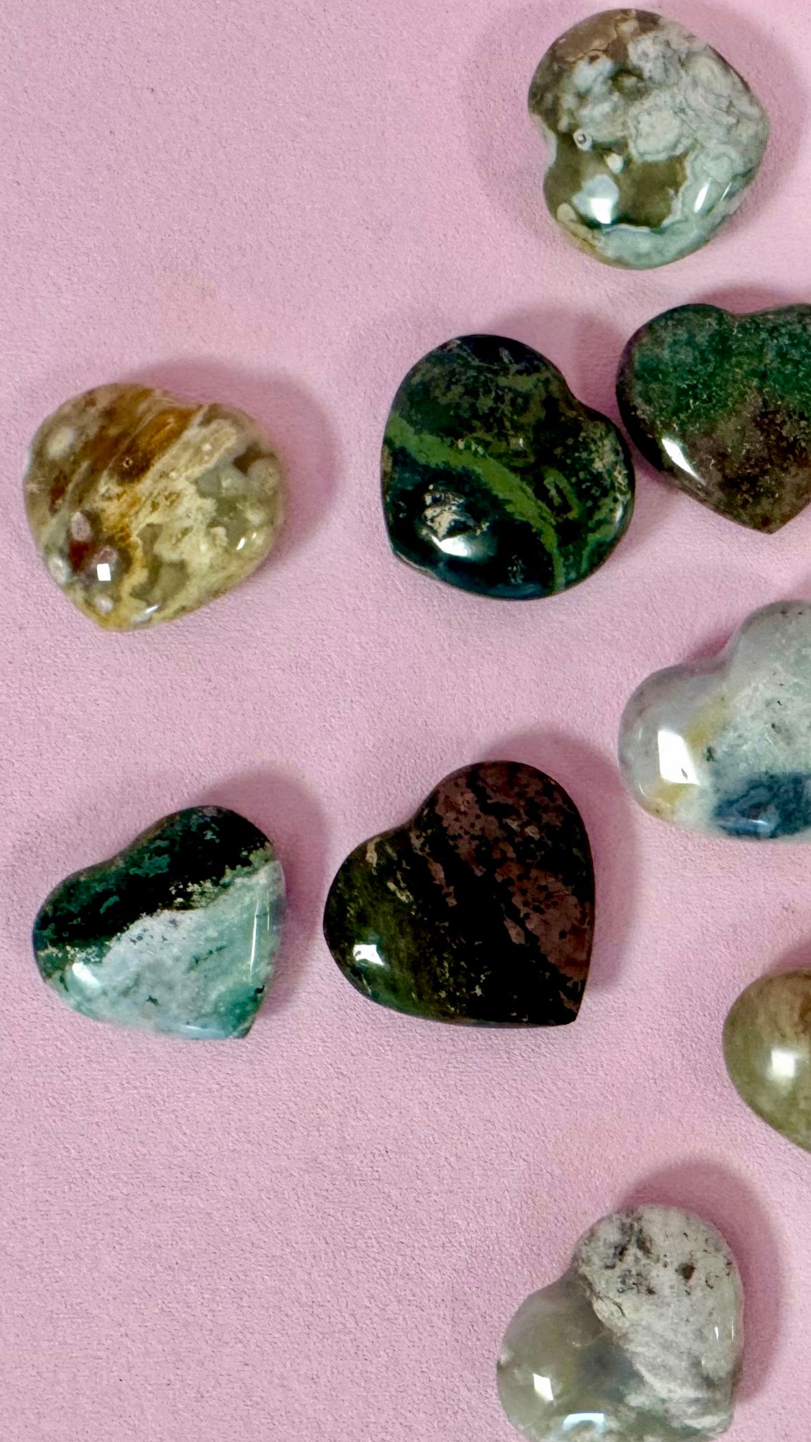 Ocean Jaspis Hjerte ☾ Kærlighed, Lykke, Glæde, Vitalitet, Pleje, Positiv Energi, Selv Kærlighed ☾ Ca. 4 x 3,2 cm ☾