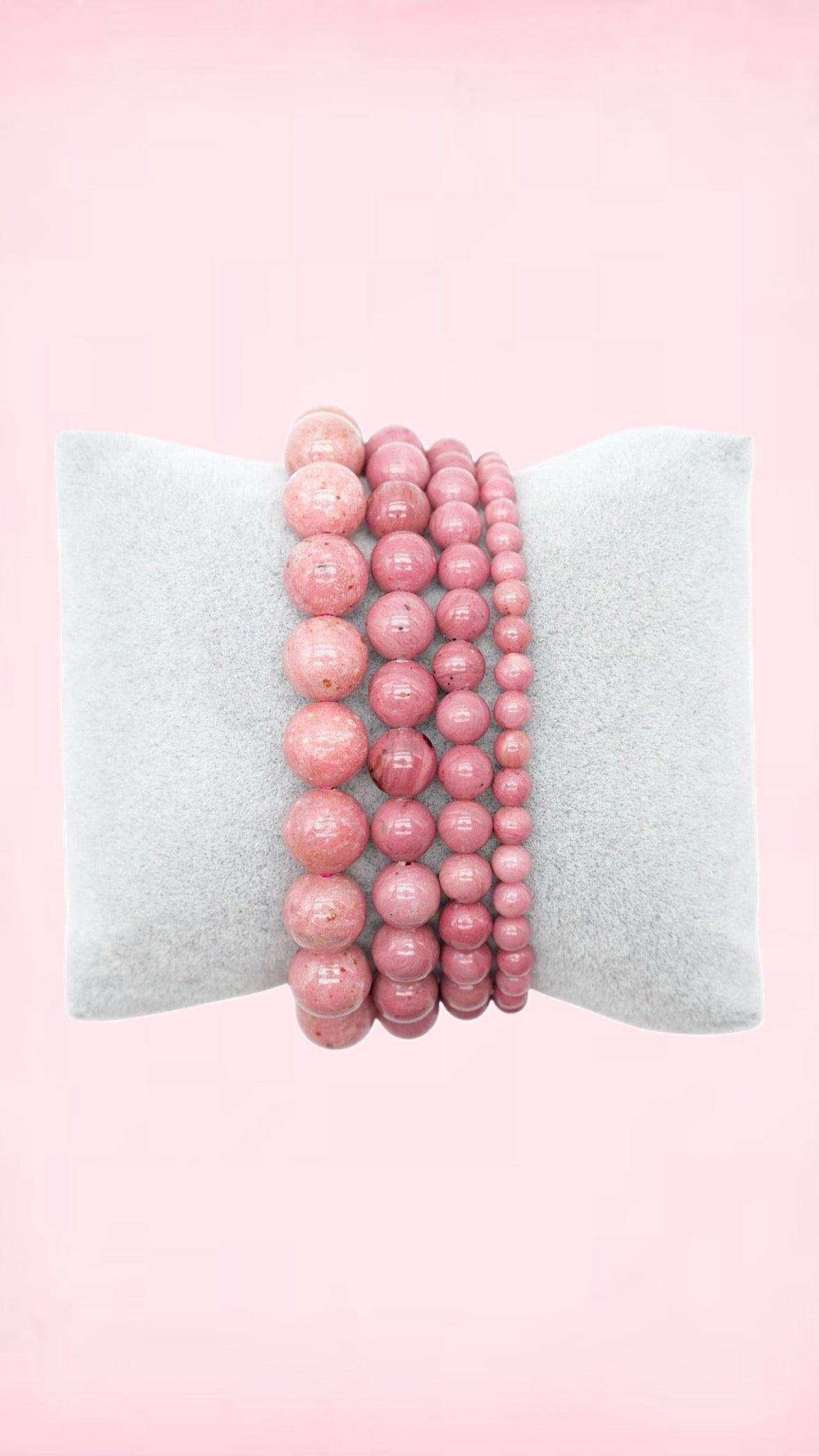 Rhodonit rosa Armbånd 4 mm ☾ Ro, Selvtillid, Empati, Taknemmelighed, Positivitet, Ydmyghed, Indre Vej ☾
