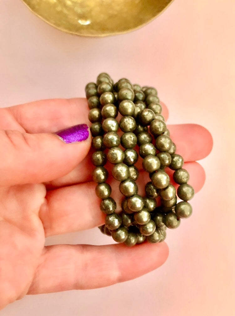 Månesøster Krystaller Pyrit Armbånd ☾ FRUGTBARHED, VELSTAND & SUCCES ☾ (8 mm.) / MAANESOESTER.DK / MÅNESØSTER.DK
