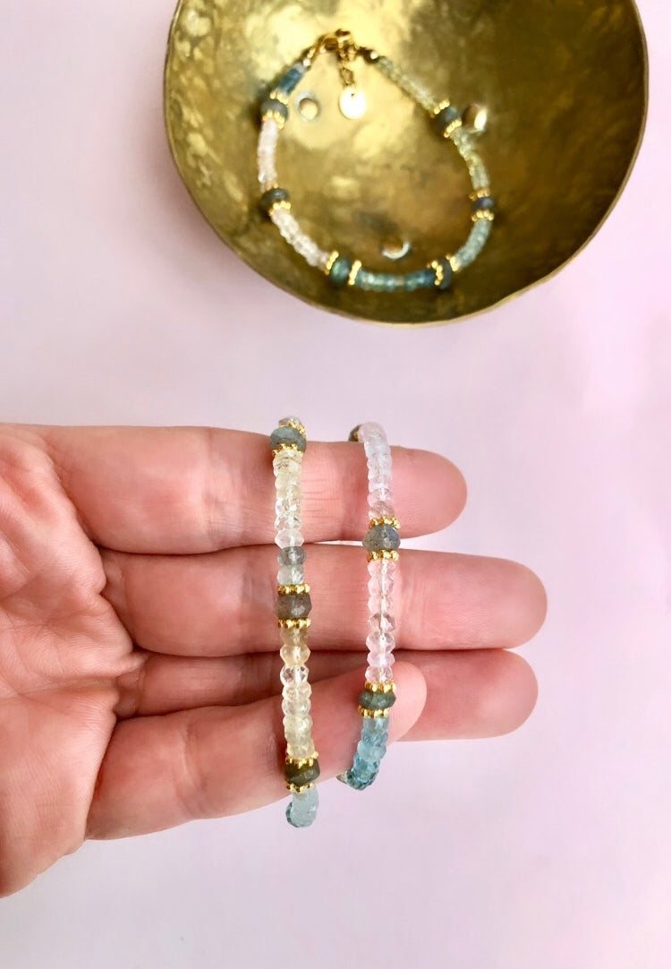 Morganit + Labradorit Armbånd ☾ Kærlighed, livsglæde, Spiritualitet , power, transformation & beskyttelse ☾