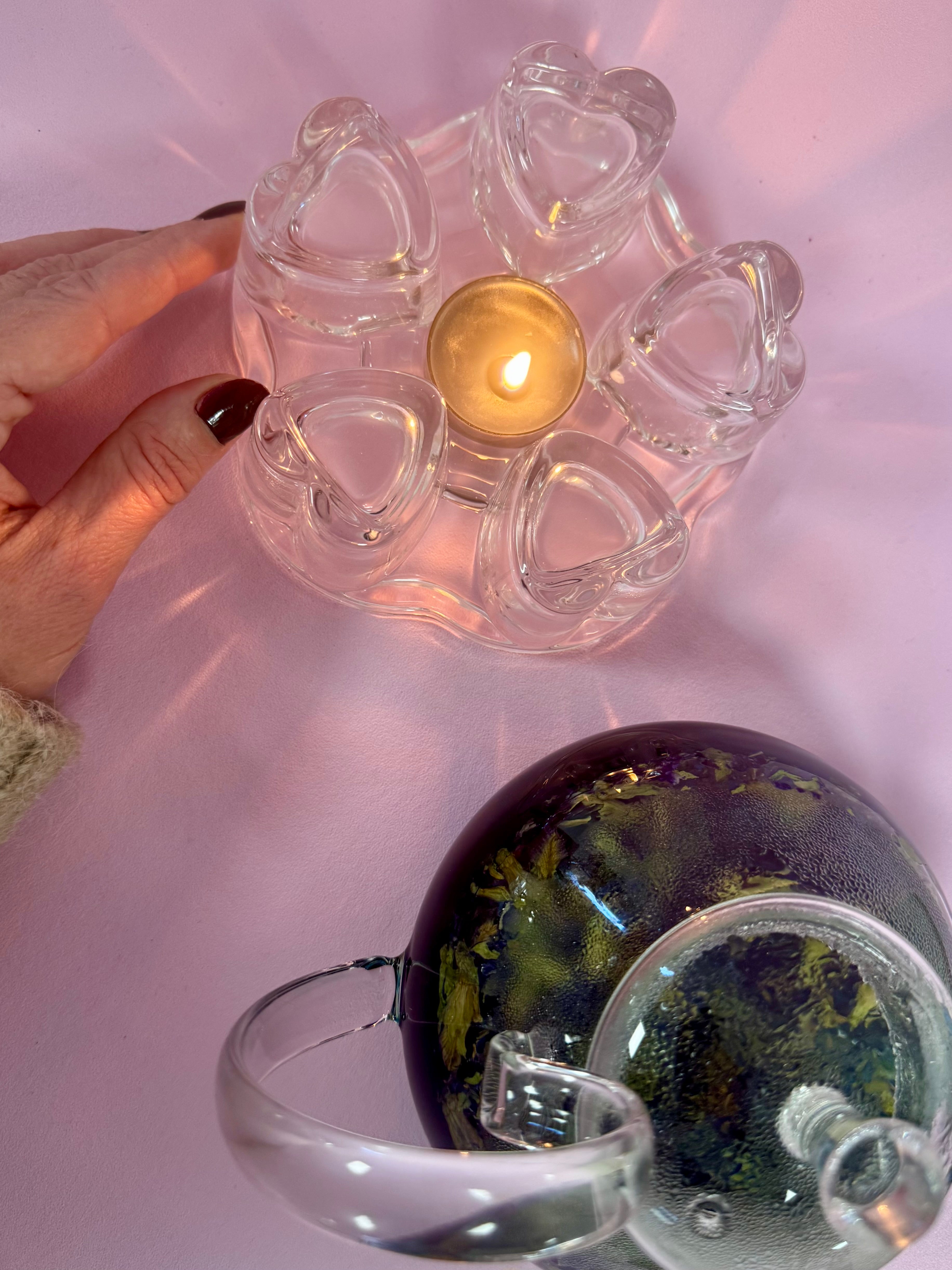 Glas Te Kande Med Stålfilter - 500 ml. Eller glas te varmer til fyrfadslys - Fra Tea Soul - Italien ☽