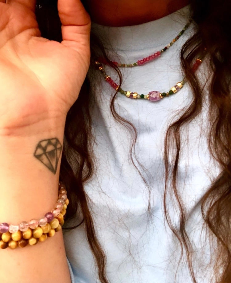 INDISK AGAT + PINK TOPAZ “Kærlighed & Selvrespekt” Choker HALSKÆDE