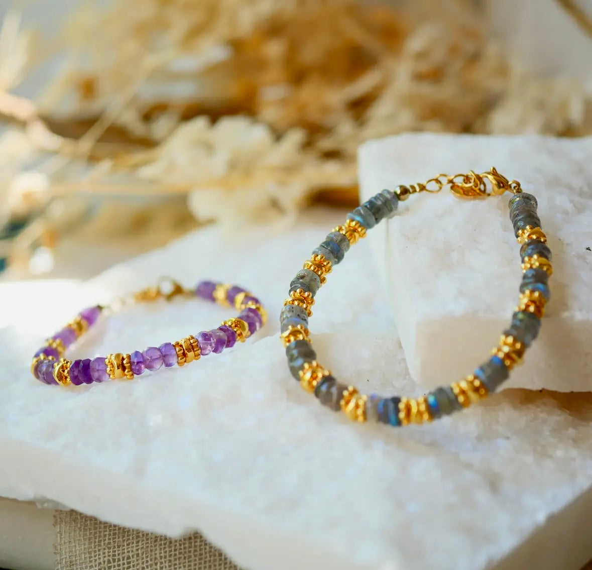 Labradorit eller Ametyst Armbånd - håndlavet i Paris ☾