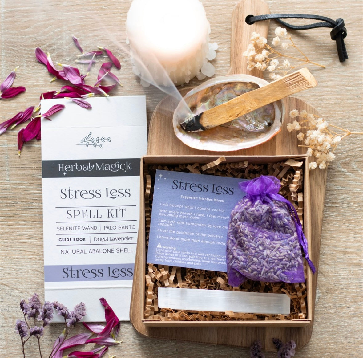 Månesøster Krystaller - Herbal Magick Stress Less Spell Kit ♡ Magisk mindre stress formular sæt i en æske ♡