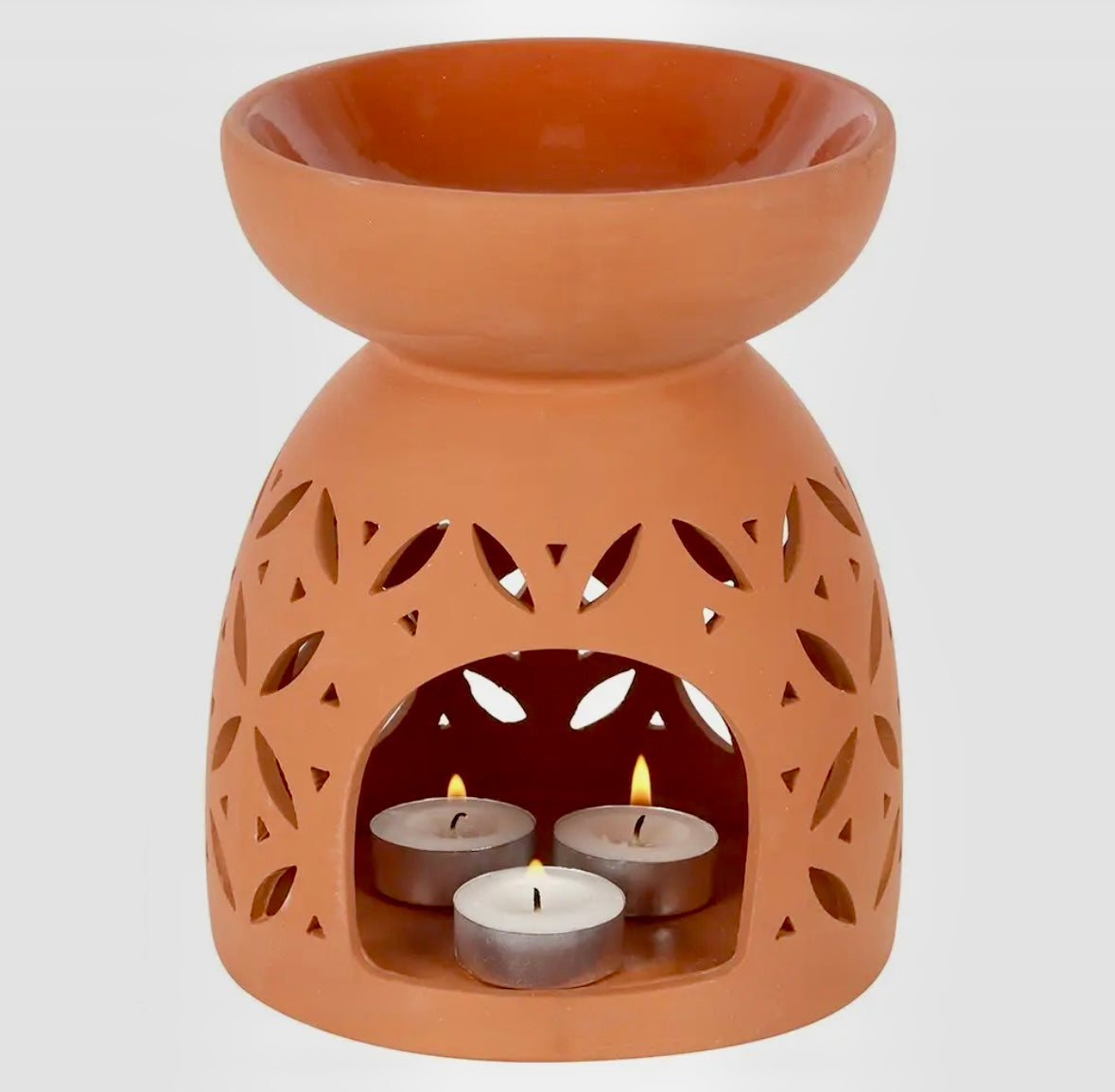Stor terracotta olie & voks brænder - 20 cm