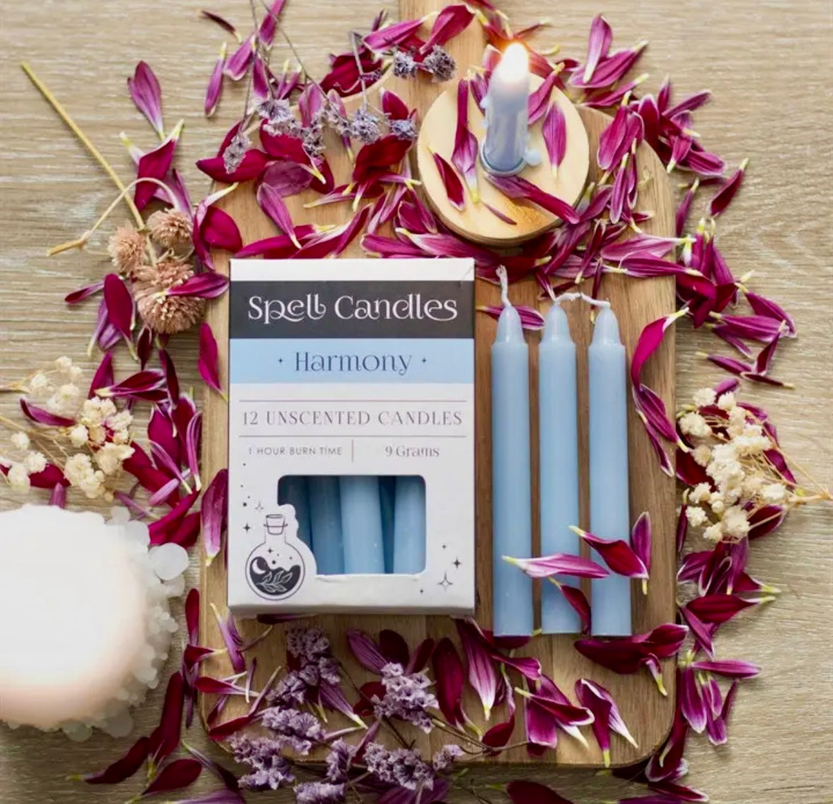 Månesøster Krystaller - Stearinlys - LyseBlå ☾ Harmony SPELL CANDLES ☾ For Harmoni