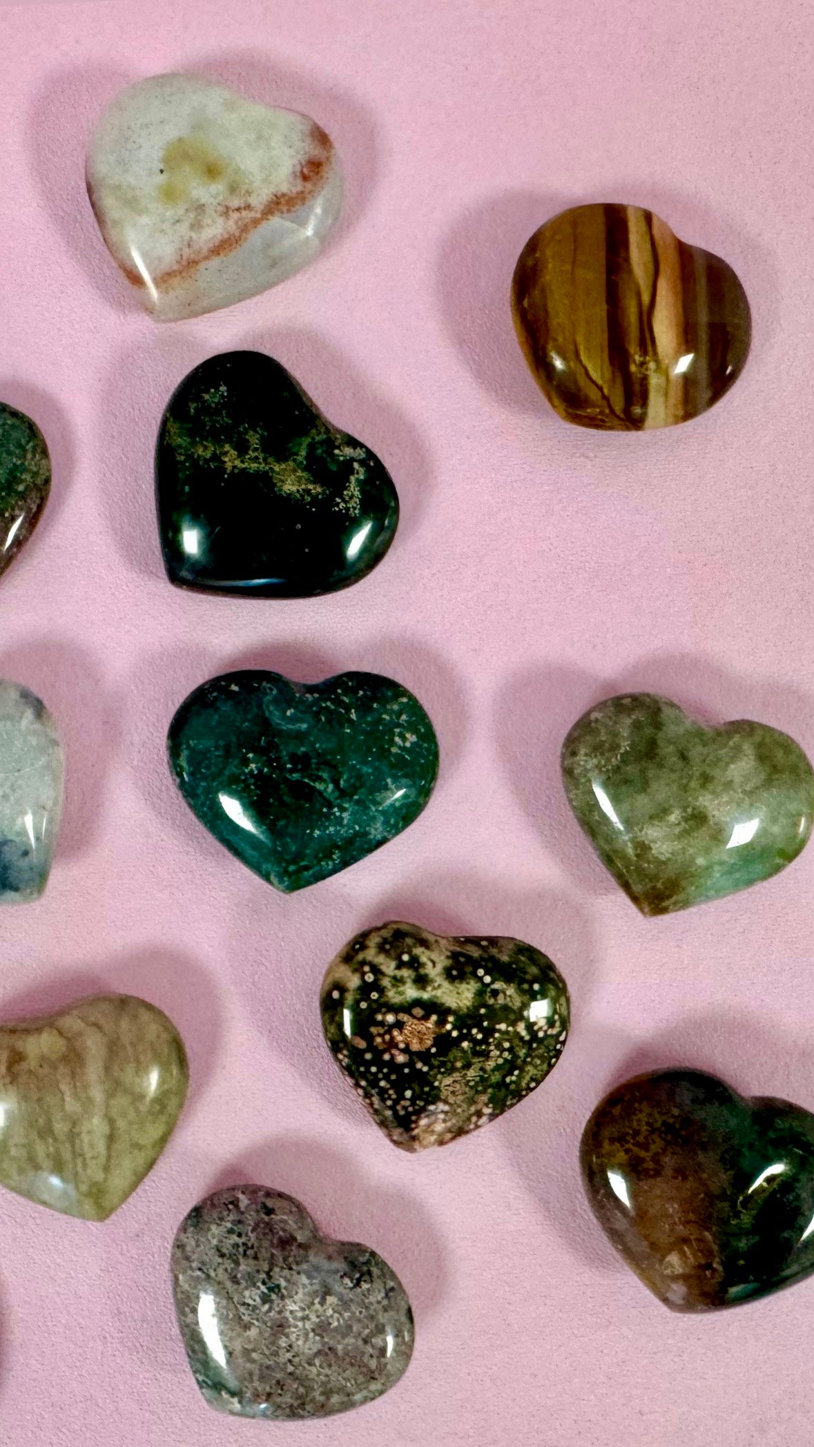 Ocean Jaspis Hjerte ☾ Kærlighed, Lykke, Glæde, Vitalitet, Pleje, Positiv Energi, Selv Kærlighed ☾ Ca. 4 x 3,2 cm ☾