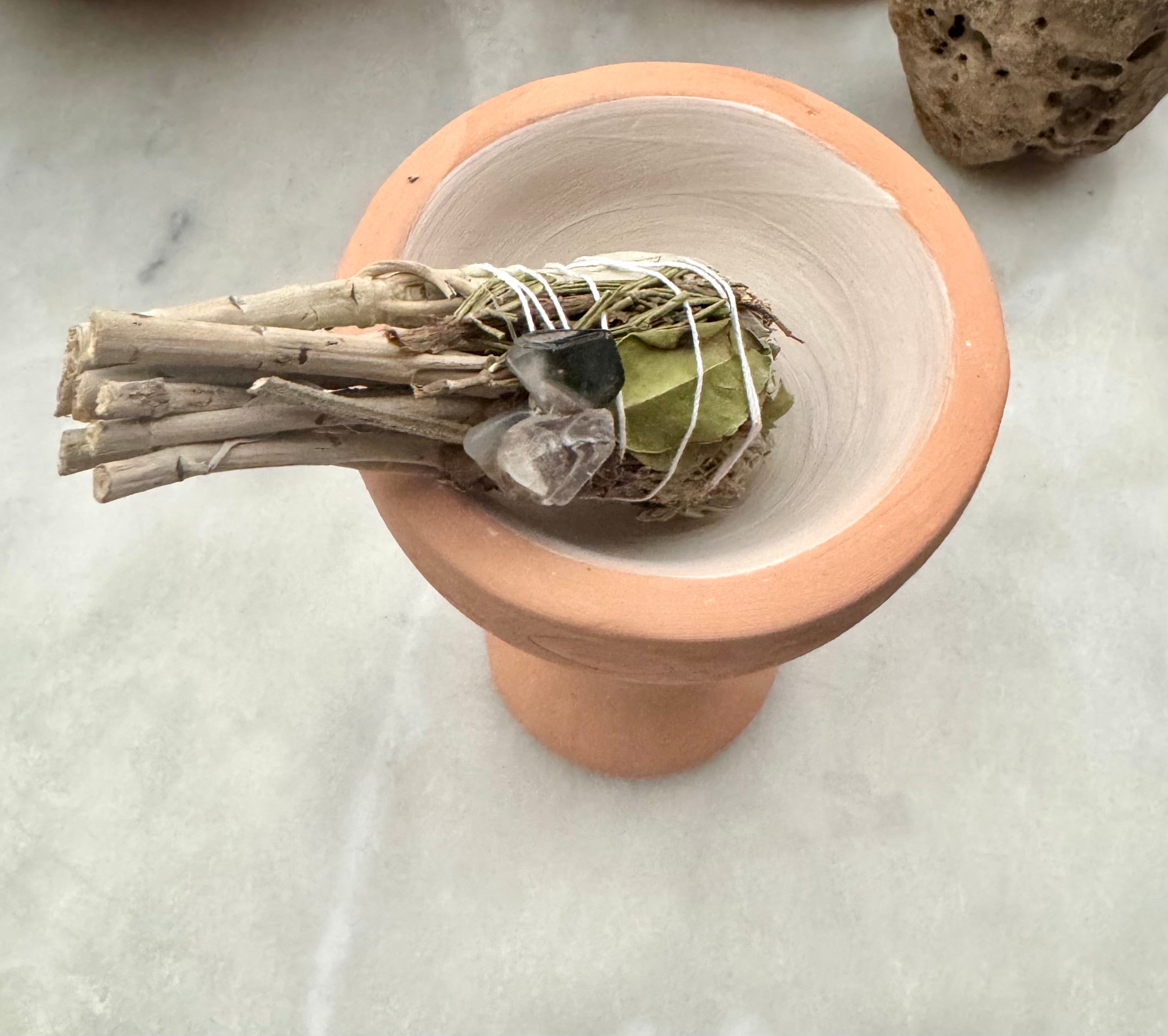 Røgelses brænder sæt - ler brænder + Aura rensende salvie smudgestick