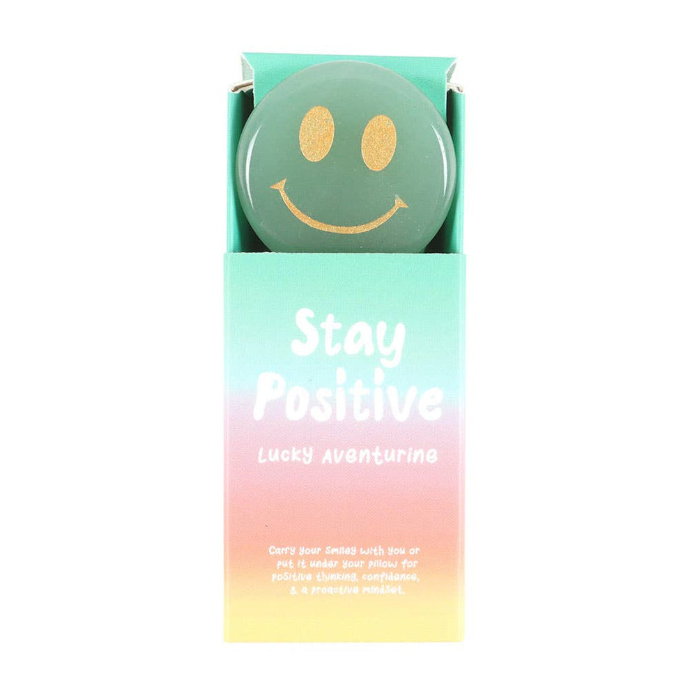 Aventurin 'Stay Positive' Happy Face krystal i gaveæske