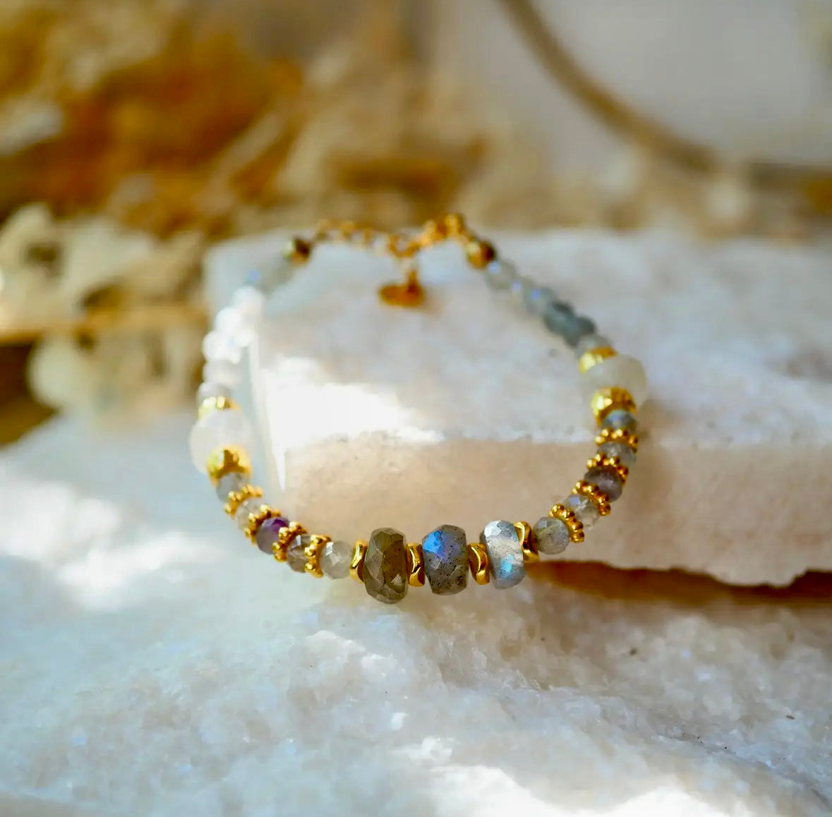 Labradorit + månesten + Ametyst Armbånd - håndlavet i paris ☾