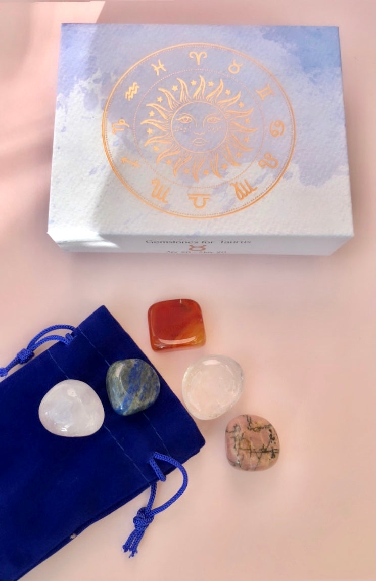 Månesøster Krystaller Tyrens Krystal sæt Karneol Lapis Lazuli Rosenkvarts Rhodonit Bjergkrystal