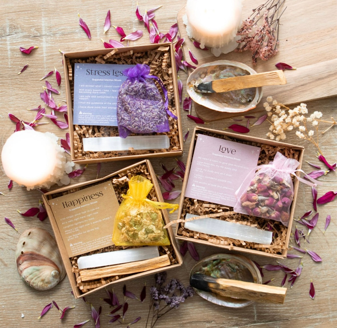 Månesøster Krystaller - Herbal Magick Stress Less Spell Kit ♡ Magisk mindre stress formular sæt i en æske ♡