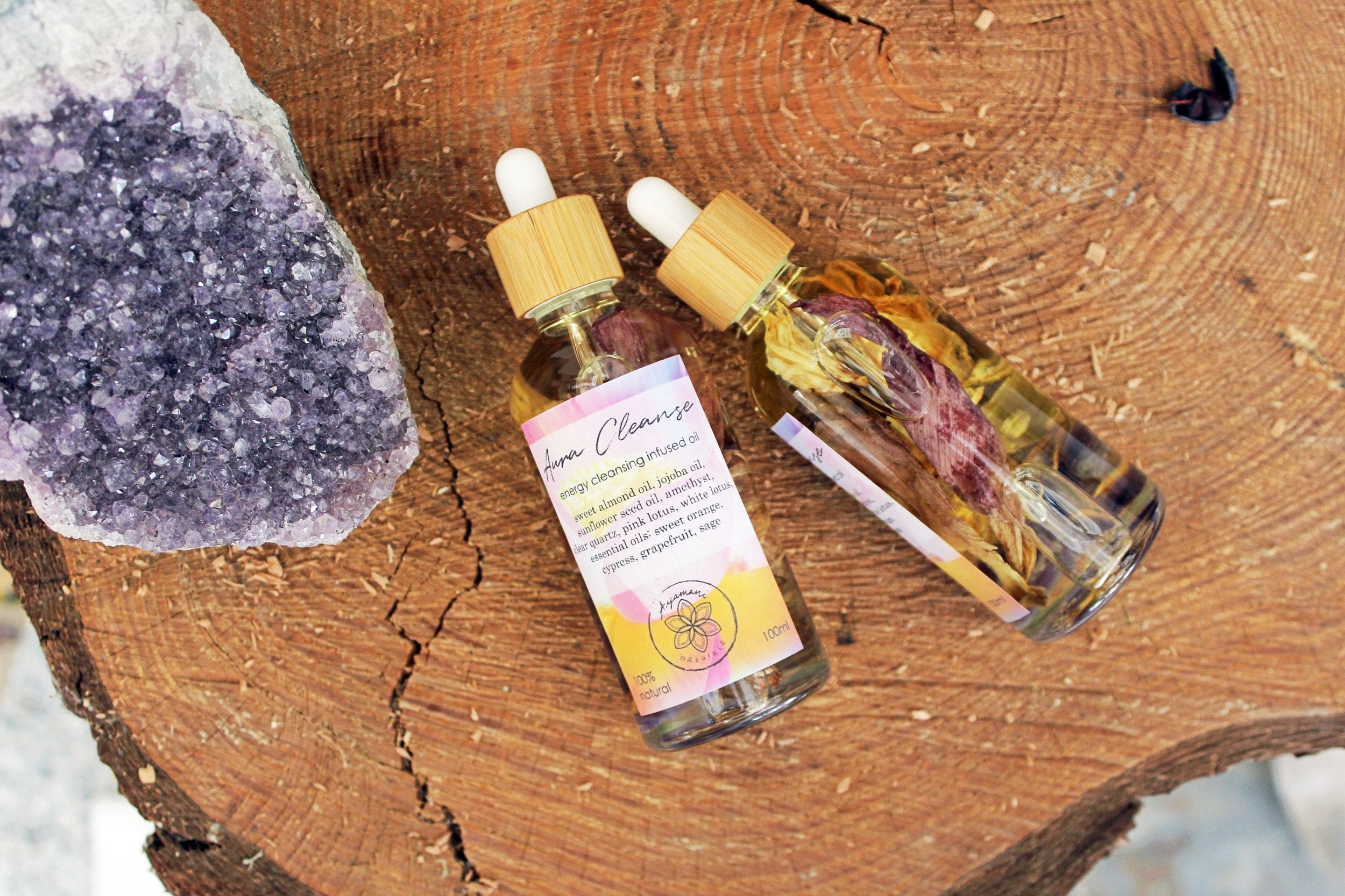 AURA CLEANSE OIL med PINK LOUTS & Ametyst - 30 ml