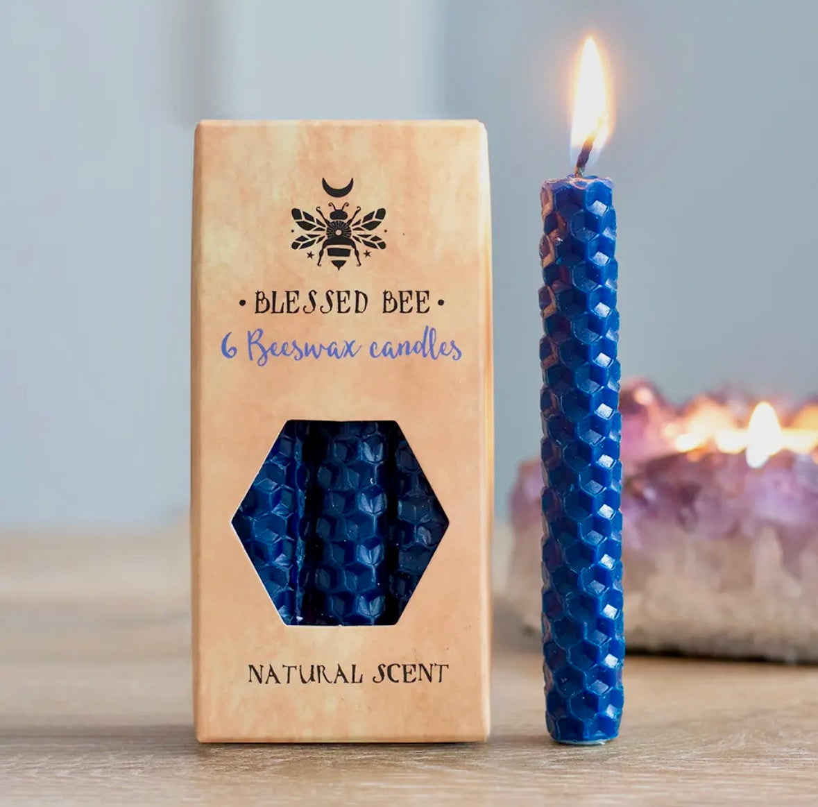 Månesøster Krystaller Sæt med 6 Blå ☾ Bivoks magic SPELL CANDLES ☾