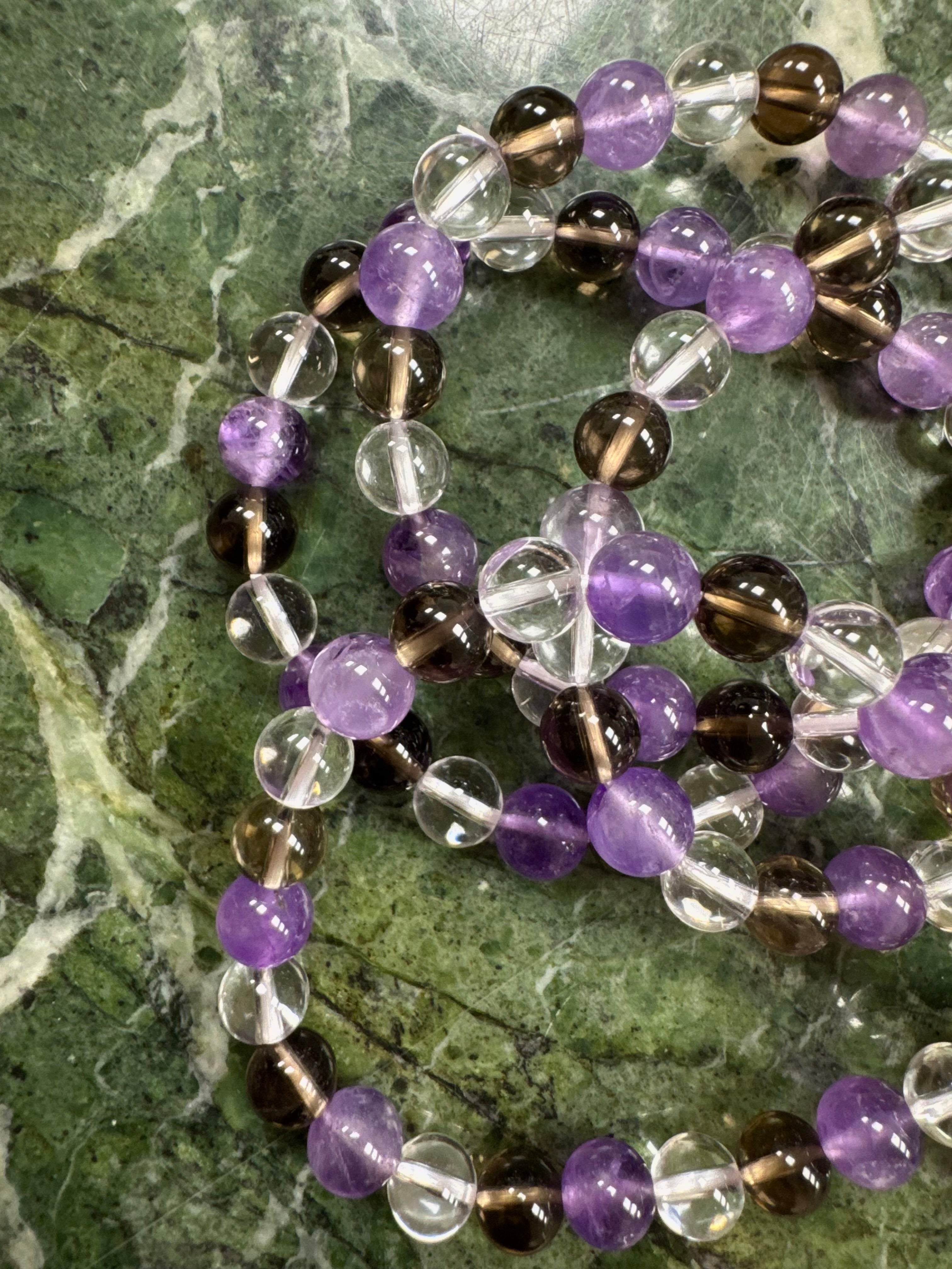 Anti afhængigheds Armbånd - Ametyst, røgkvarts & bjergkrystal - 8mm 19-20 cm