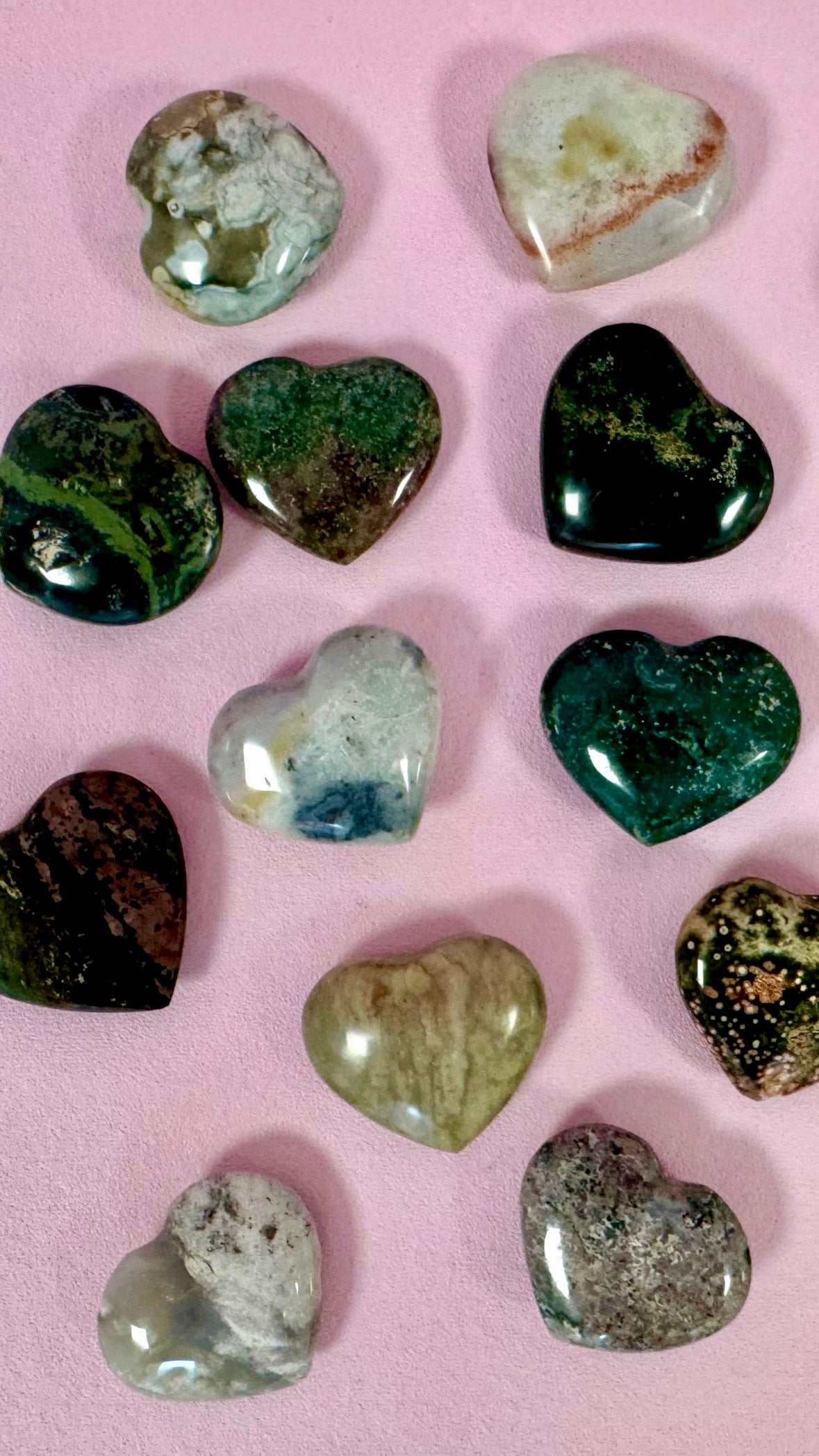 Ocean Jaspis Hjerte ☾ Kærlighed, Lykke, Glæde, Vitalitet, Pleje, Positiv Energi, Selv Kærlighed ☾ Ca. 4 x 3,2 cm ☾