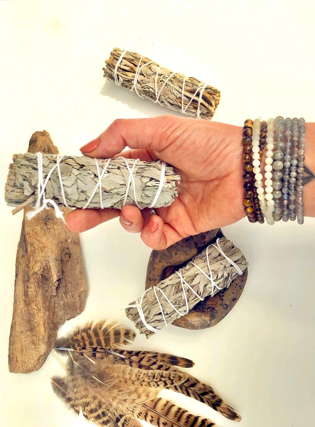 Månesøster Krystaller Salvie / Sage Smudge / Røgelse Str. S 10 cm