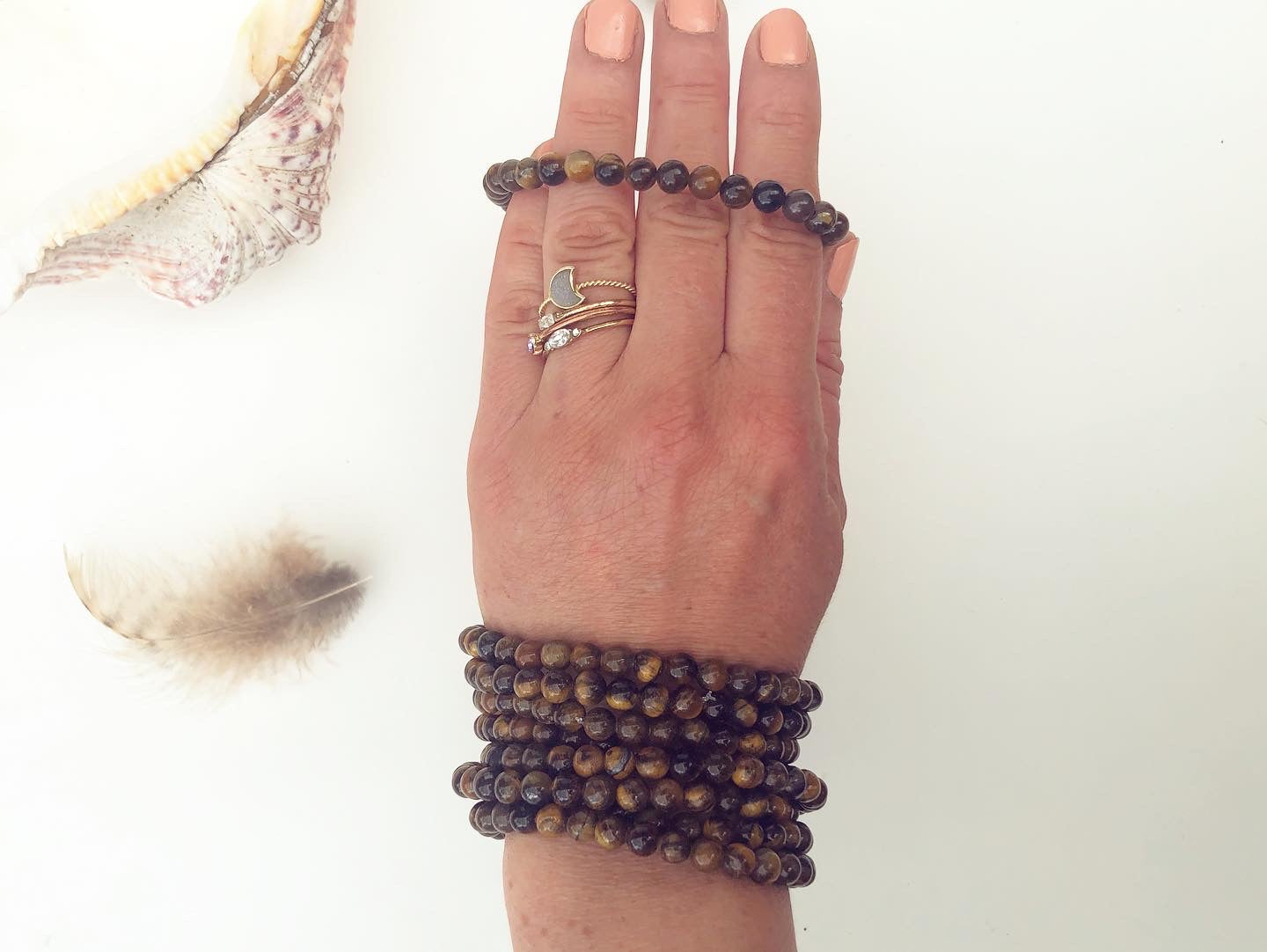Månesøster Krystaller Tigerøje Armbånd - Kommunikation, Power & Energi - 6mm & 4mm