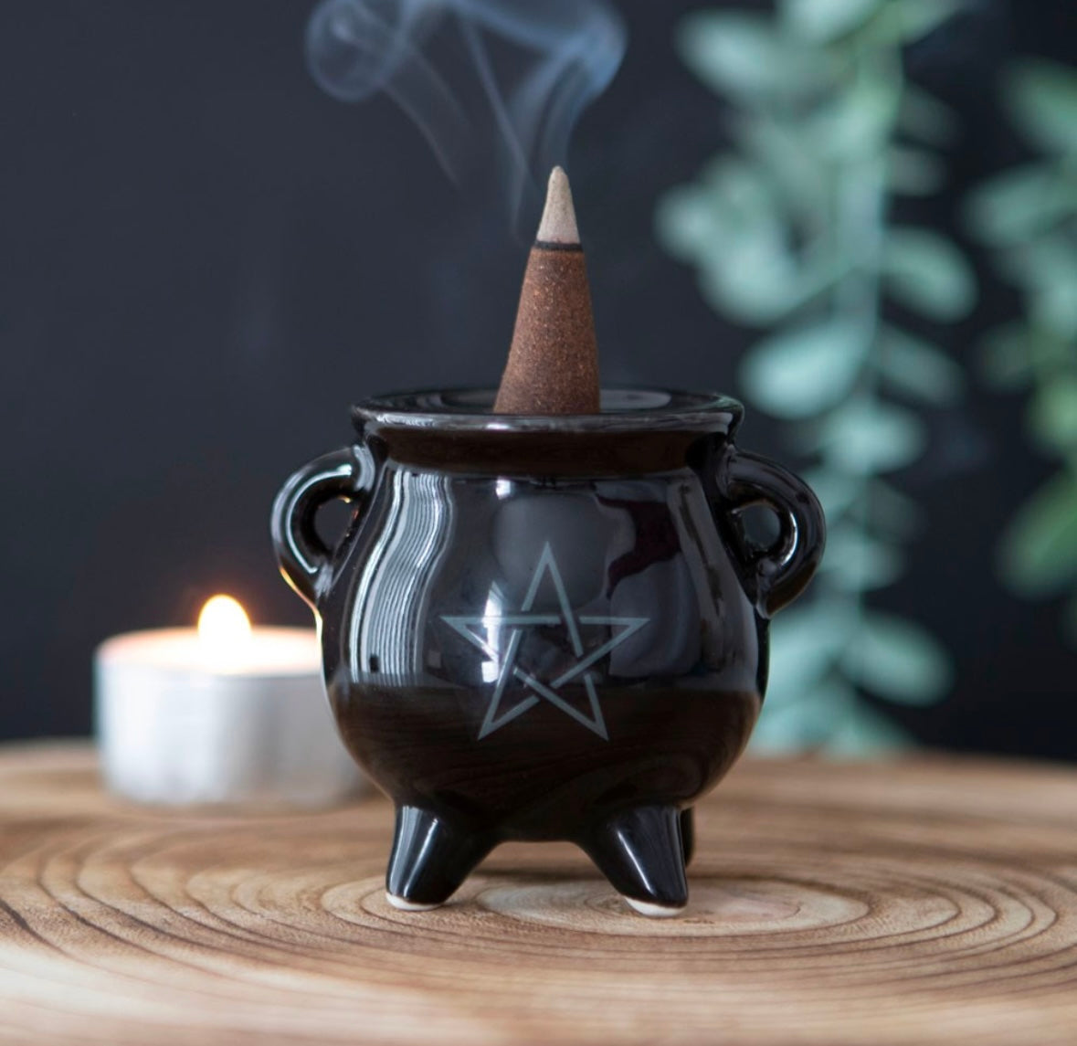 KERAMISK PENTAGRAM Kedel Røgelsesbrænder  ☽ Til Røgelses Kegler Og Pinde
