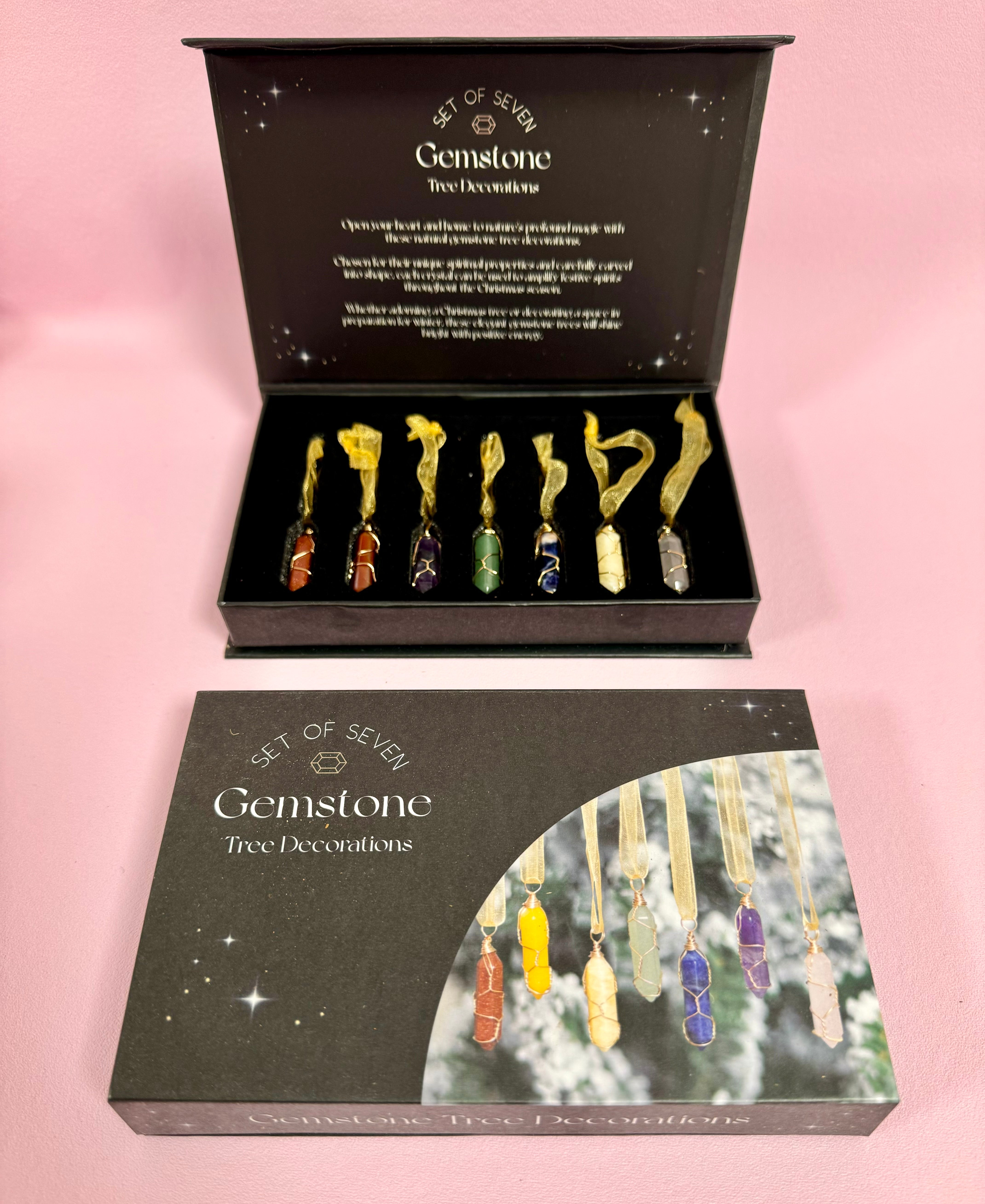 Månesøster Krystaller - Juletræs Pynt - sæt med 7 krystal spidser / MÅNESØSTER.DK / MAANESOESTER.DK