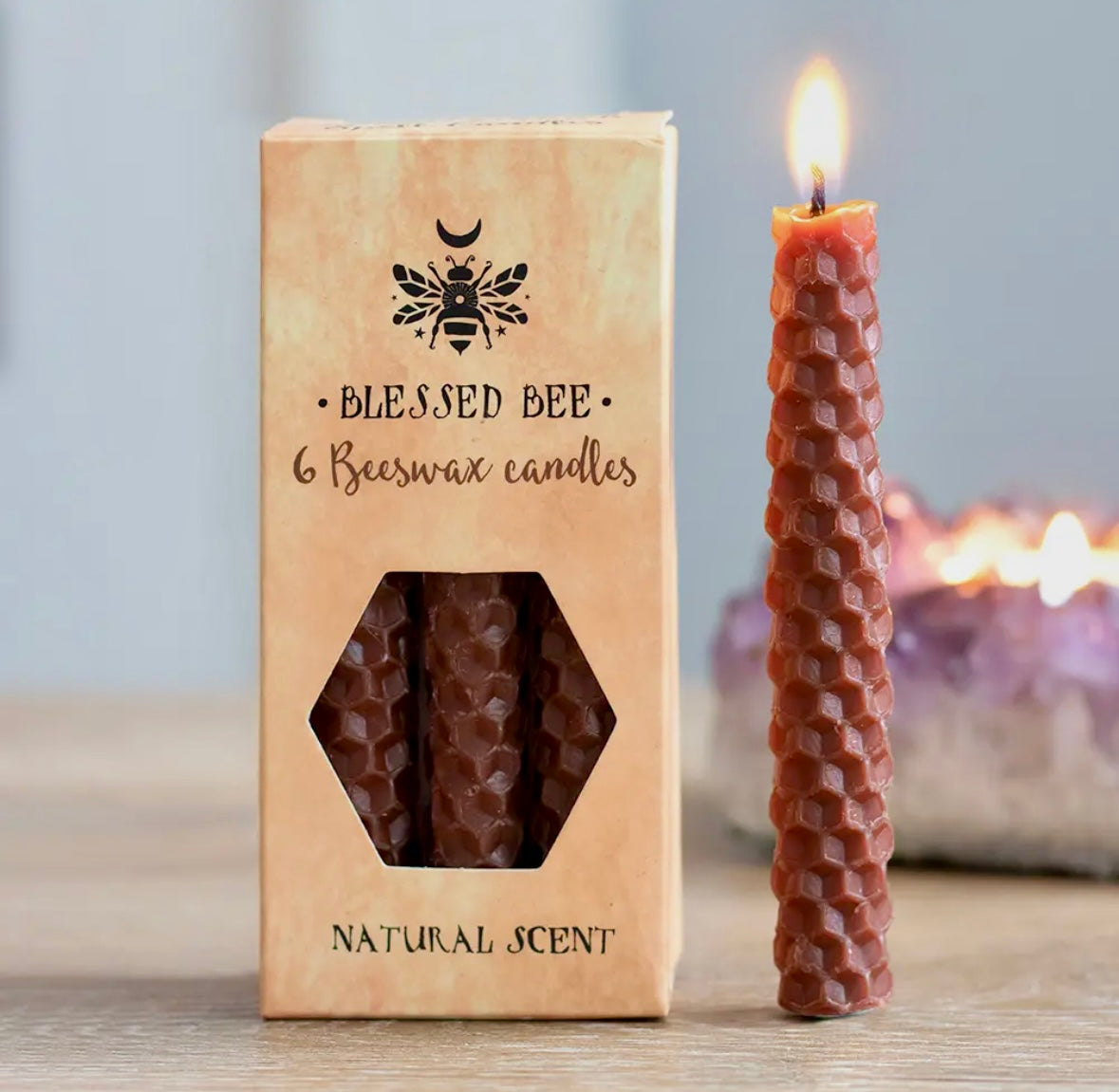 Månesøster Krystaller - Sæt med 6 brune ☾ Bivoks magic SPELL CANDLES ☾ MAANESOESTER.DK / MÅNESØSTER.DK