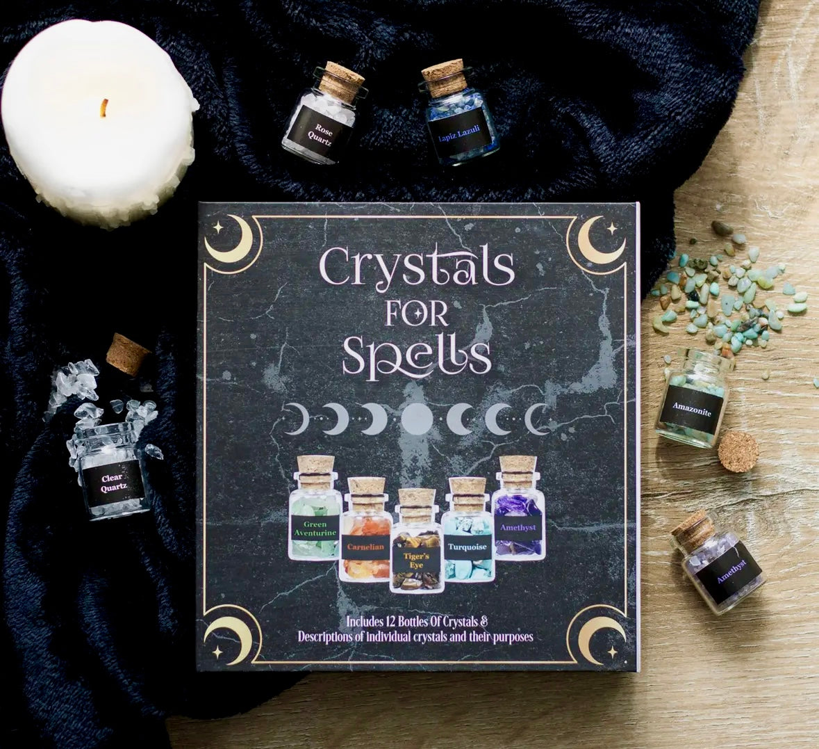Månesøster Krystaller Crystals for Spells ☾ Krystaller til trylleformularer ☾ gaveæske med krystal Chips i flasker