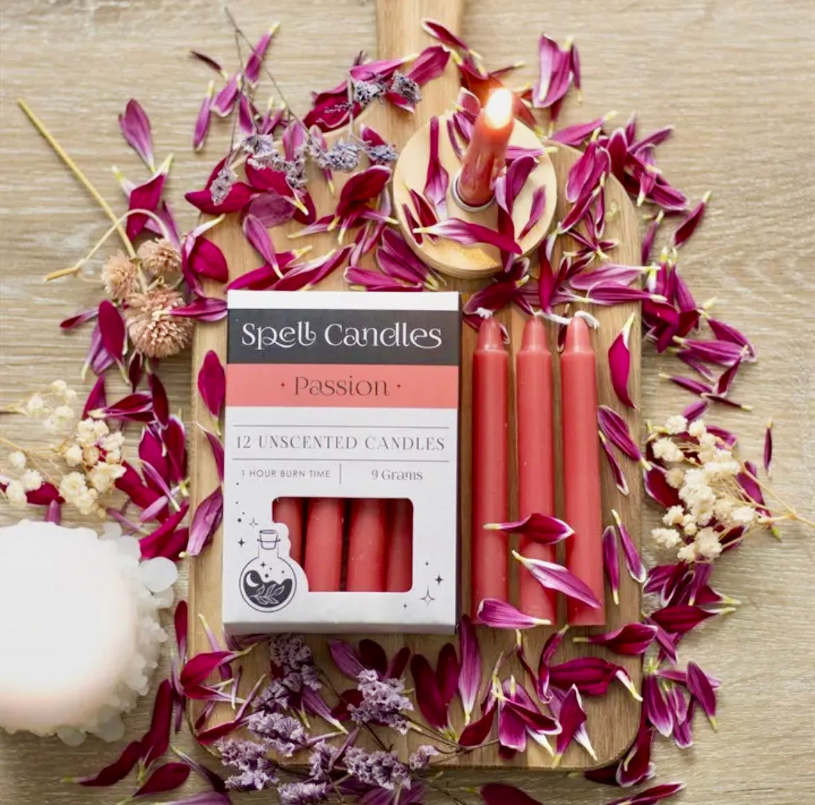 Månesøster Krystaller Røde ☾ Passion SPELL CANDLES ☾ For lidenskab - Stearinlys