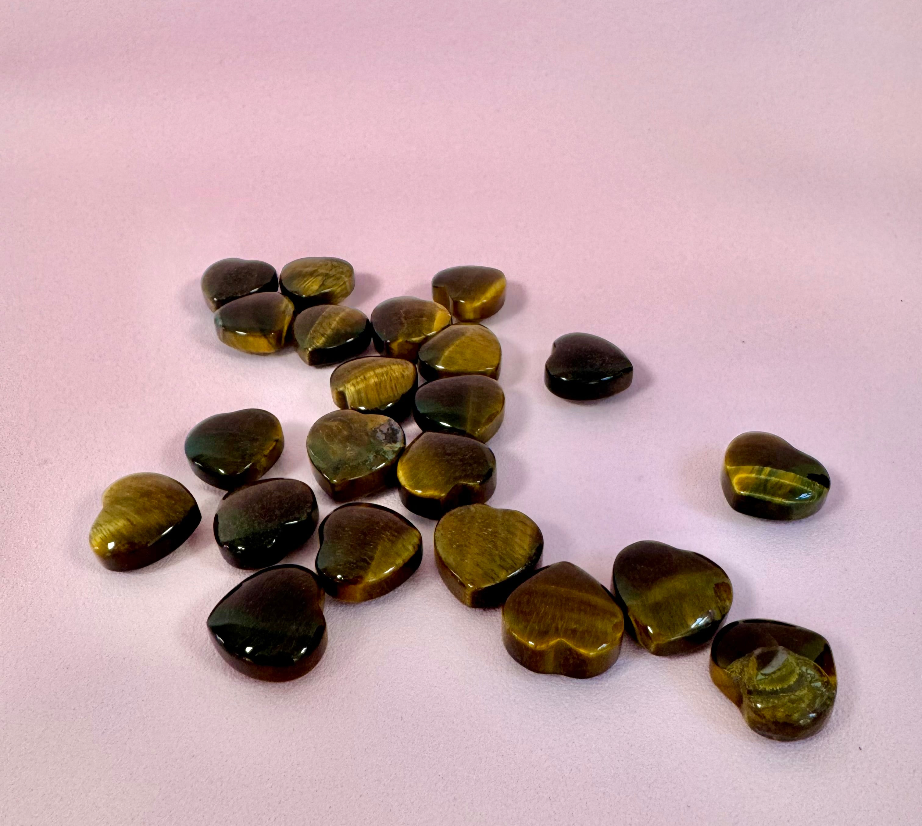 Tigerøje Mini Hjerte ☾ 𓂀 Kommunikation, Power & Energi 𓂀  (2 cm.) Månesøster Krystaller - MÅNESØSTER.DK