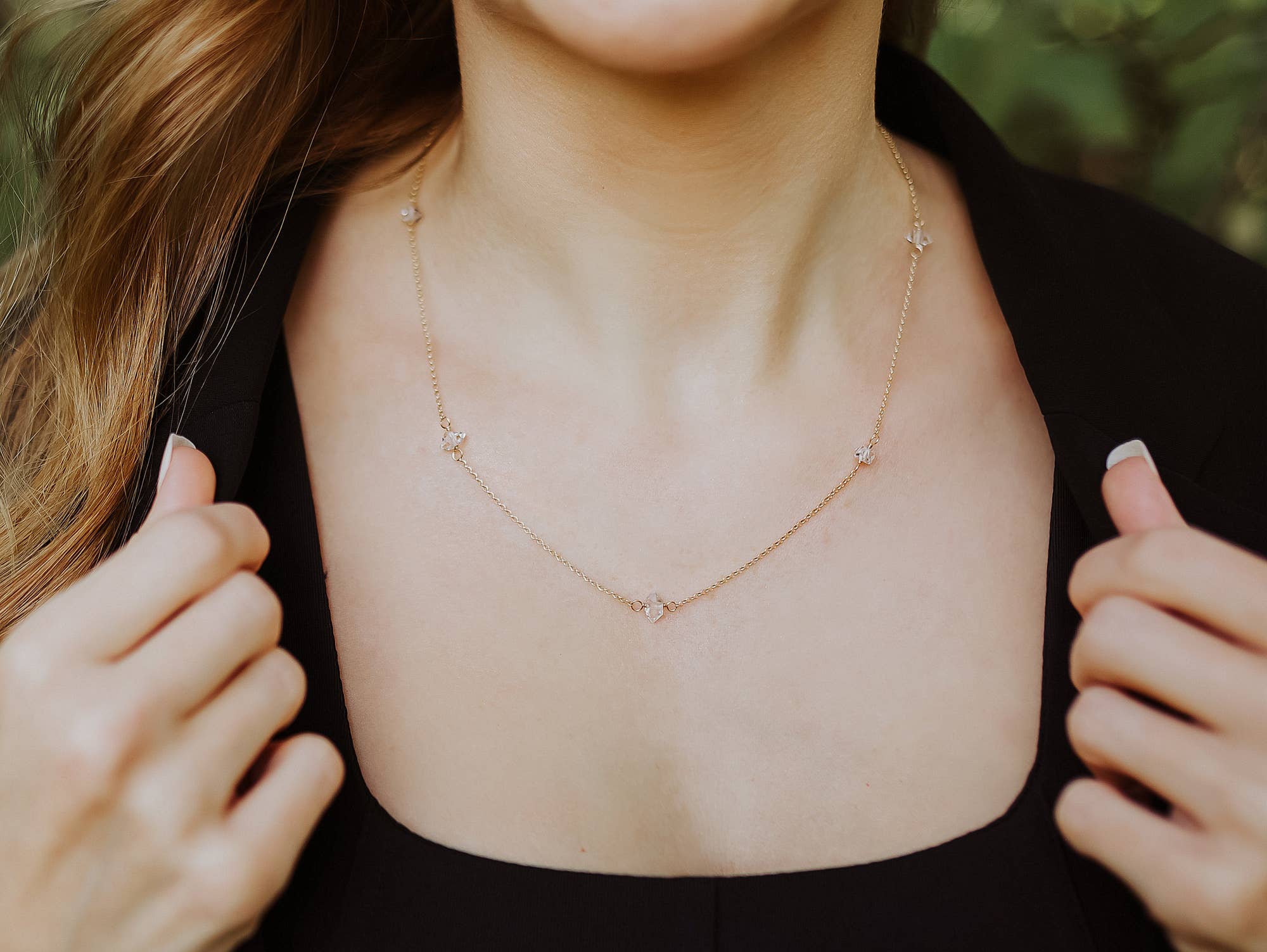 Herkimer Diamant Draperet Halskæde - 14K Guldfyld - fra Saressa Designs